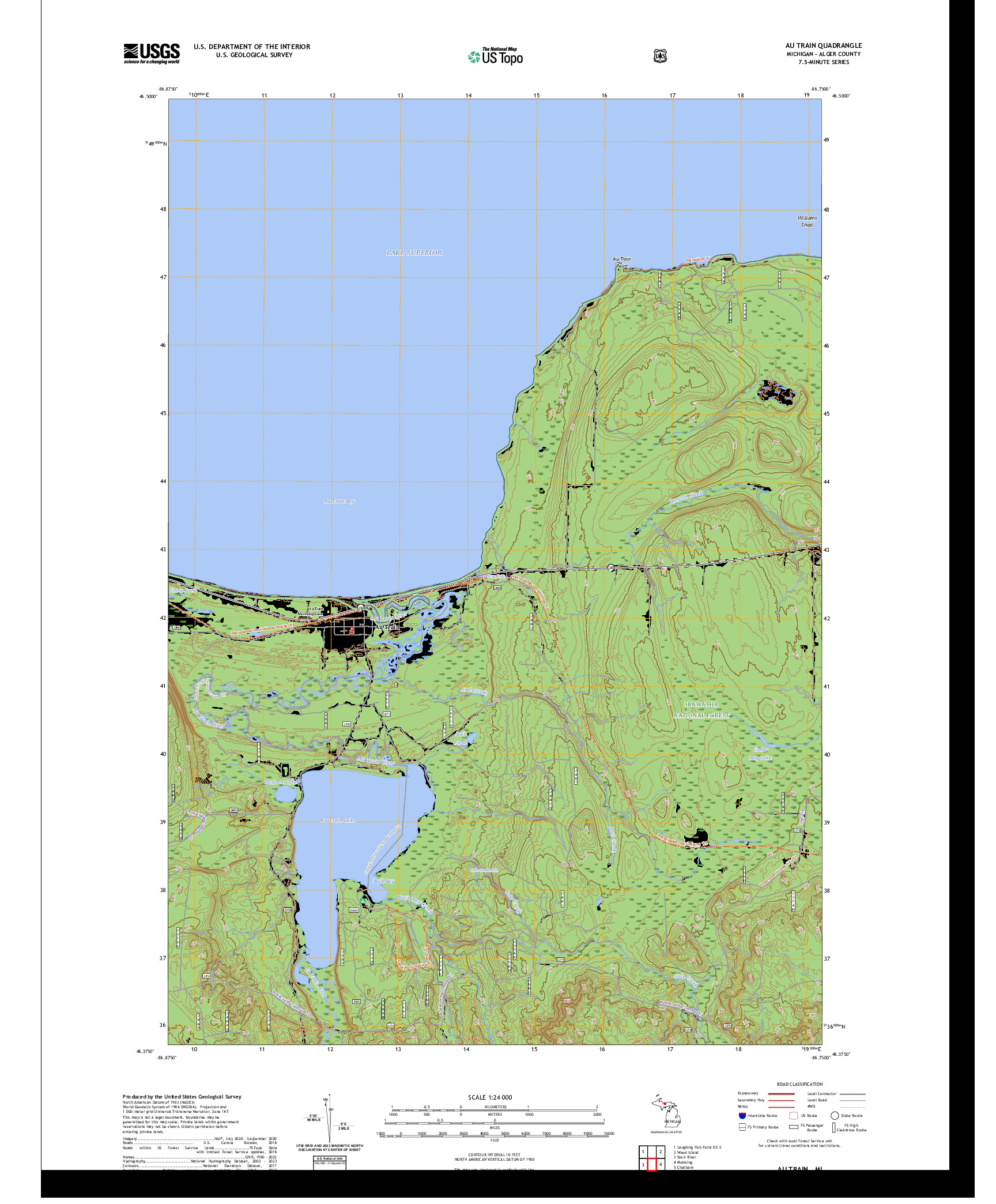 US TOPO 7.5-MINUTE MAP FOR AU TRAIN, MI