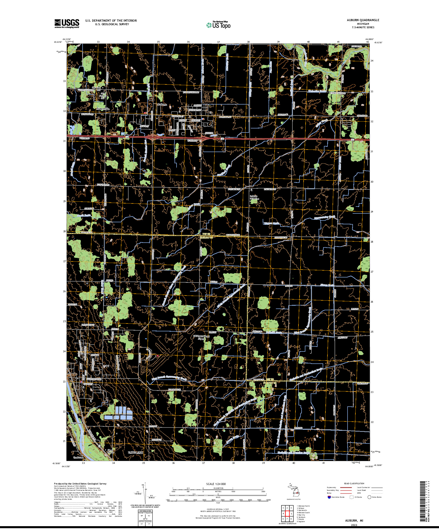 US TOPO 7.5-MINUTE MAP FOR AUBURN, MI