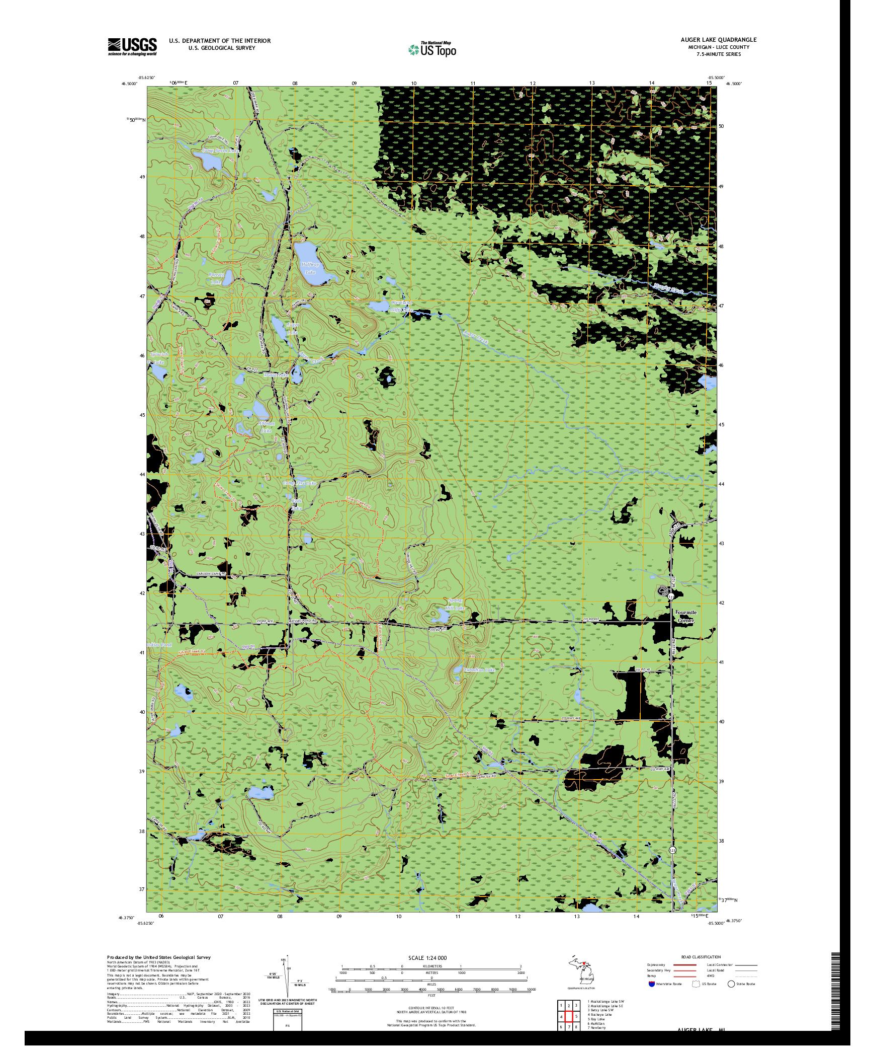 US TOPO 7.5-MINUTE MAP FOR AUGER LAKE, MI