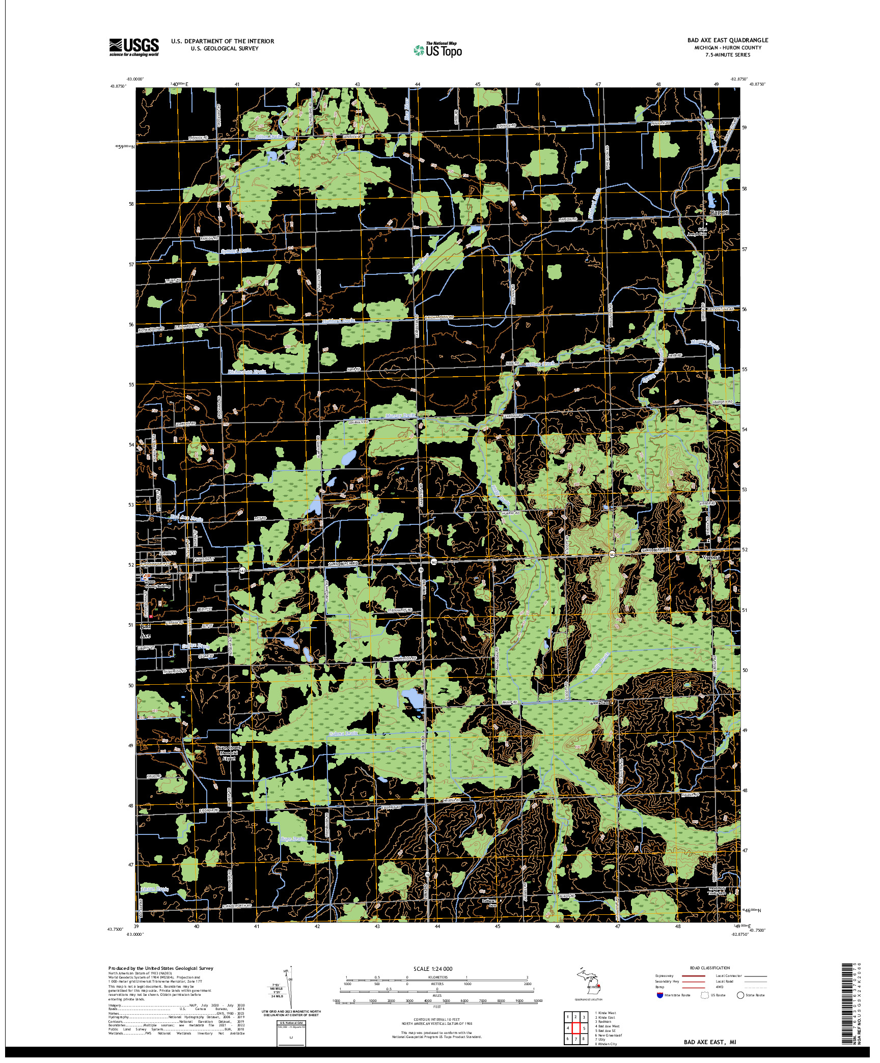 US TOPO 7.5-MINUTE MAP FOR BAD AXE EAST, MI