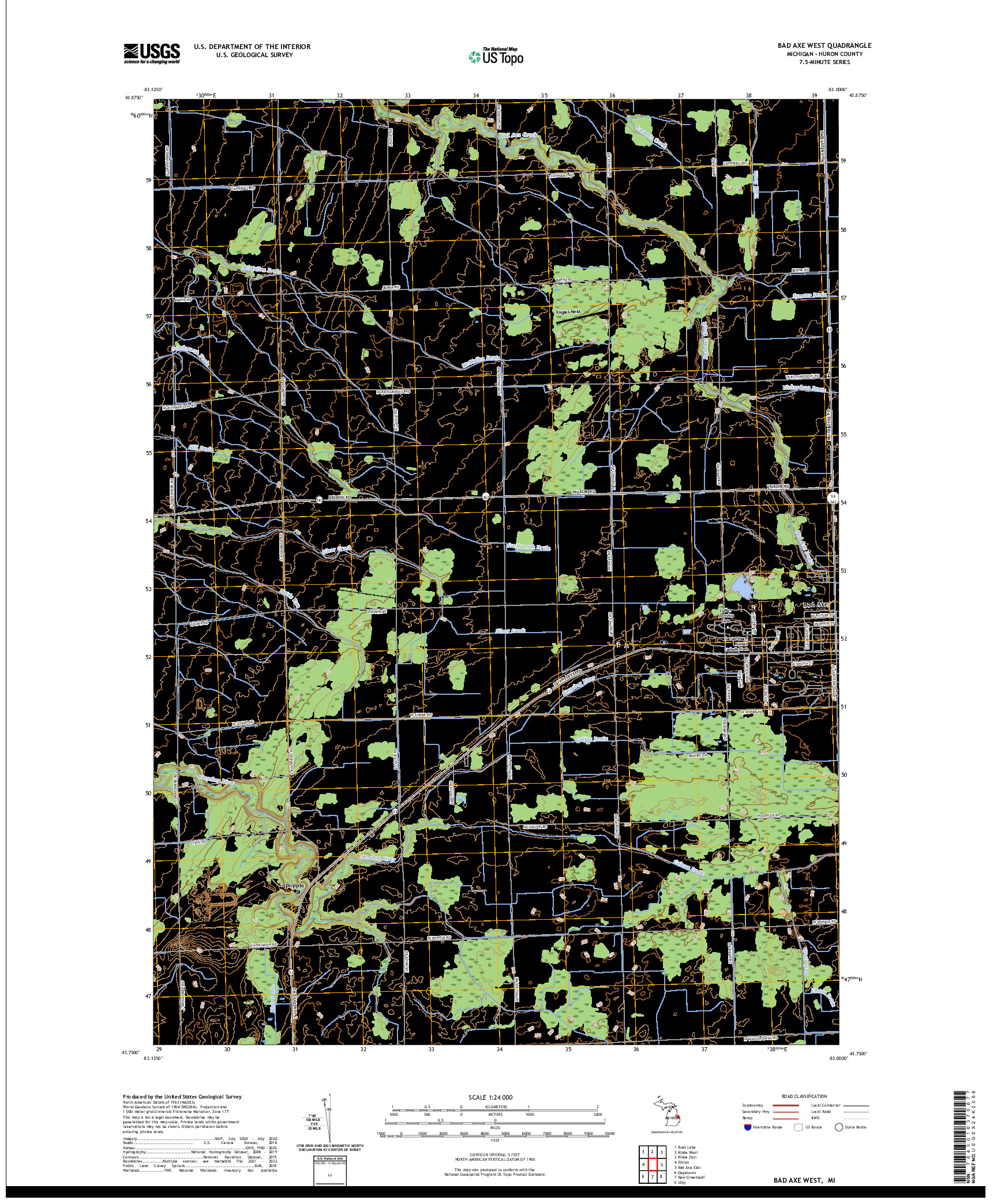 US TOPO 7.5-MINUTE MAP FOR BAD AXE WEST, MI