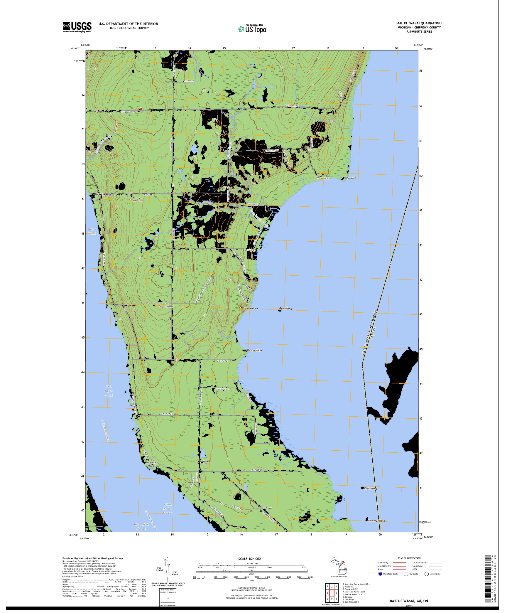 US TOPO 7.5-MINUTE MAP FOR BAIE DE WASAI, MI,ON