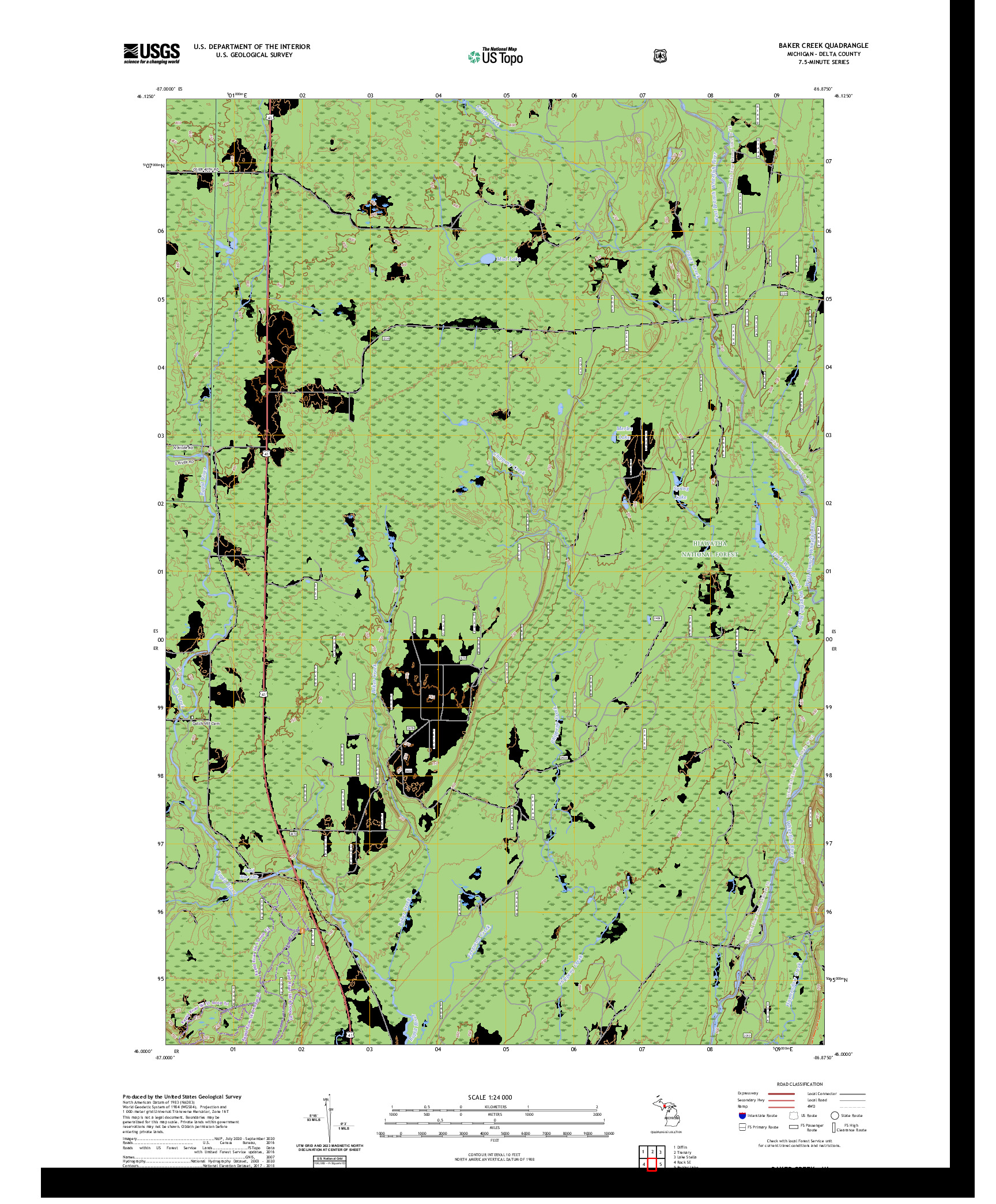 US TOPO 7.5-MINUTE MAP FOR BAKER CREEK, MI