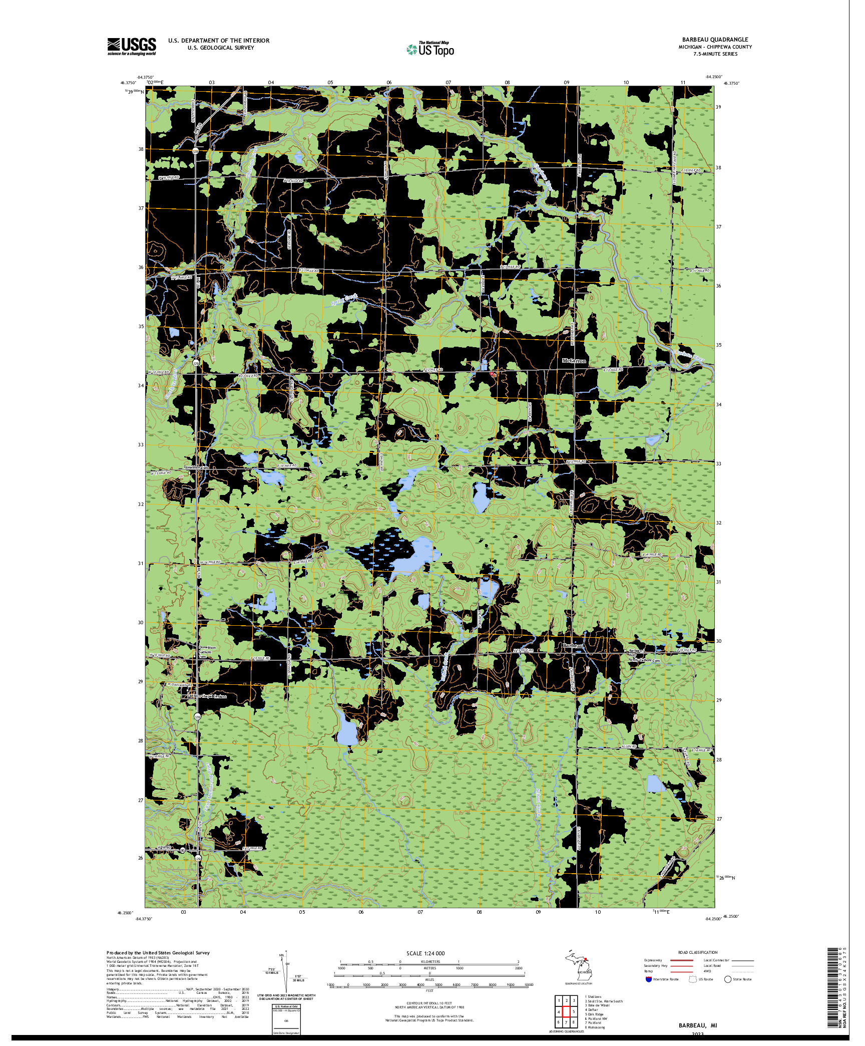 US TOPO 7.5-MINUTE MAP FOR BARBEAU, MI