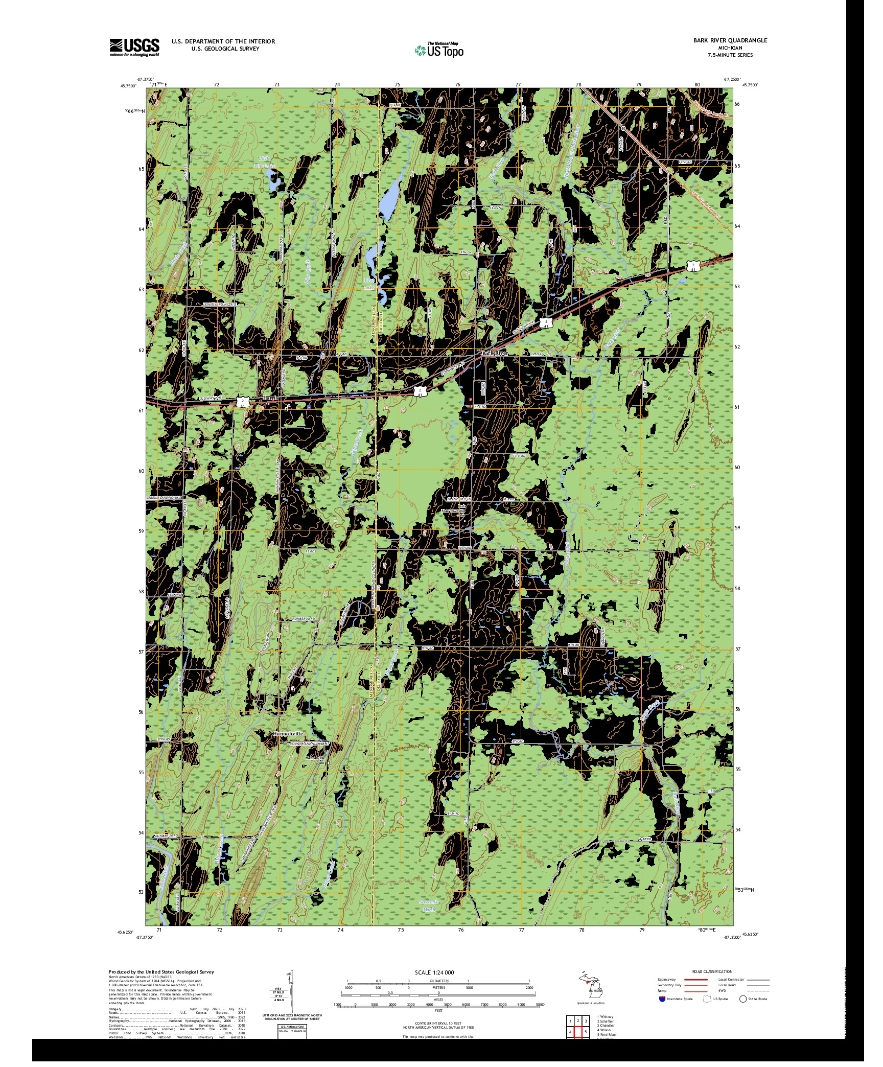 US TOPO 7.5-MINUTE MAP FOR BARK RIVER, MI