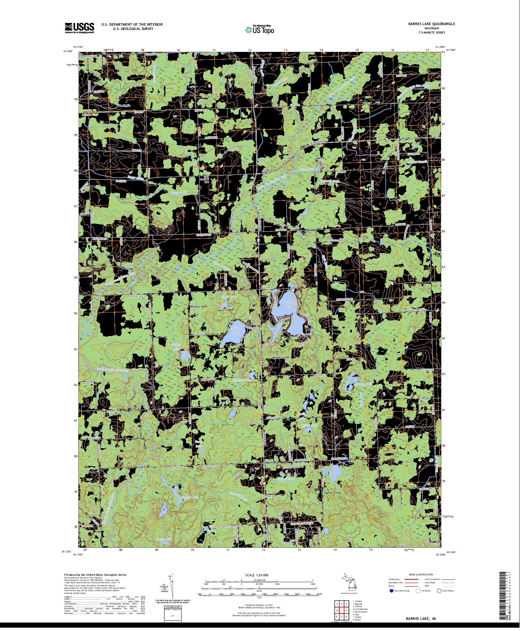 US TOPO 7.5-MINUTE MAP FOR BARNES LAKE, MI