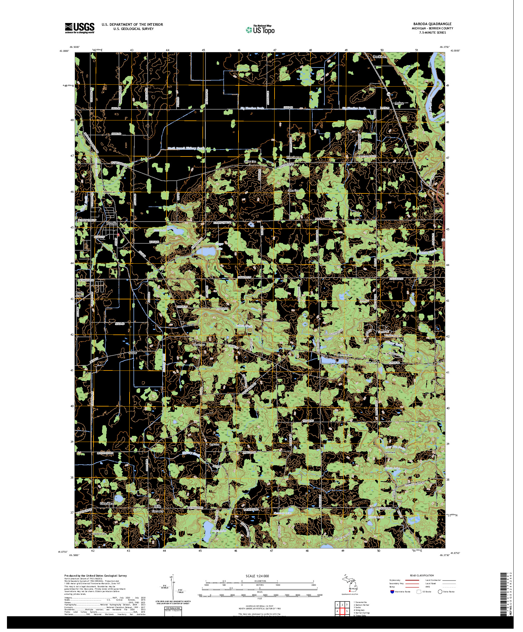 US TOPO 7.5-MINUTE MAP FOR BARODA, MI