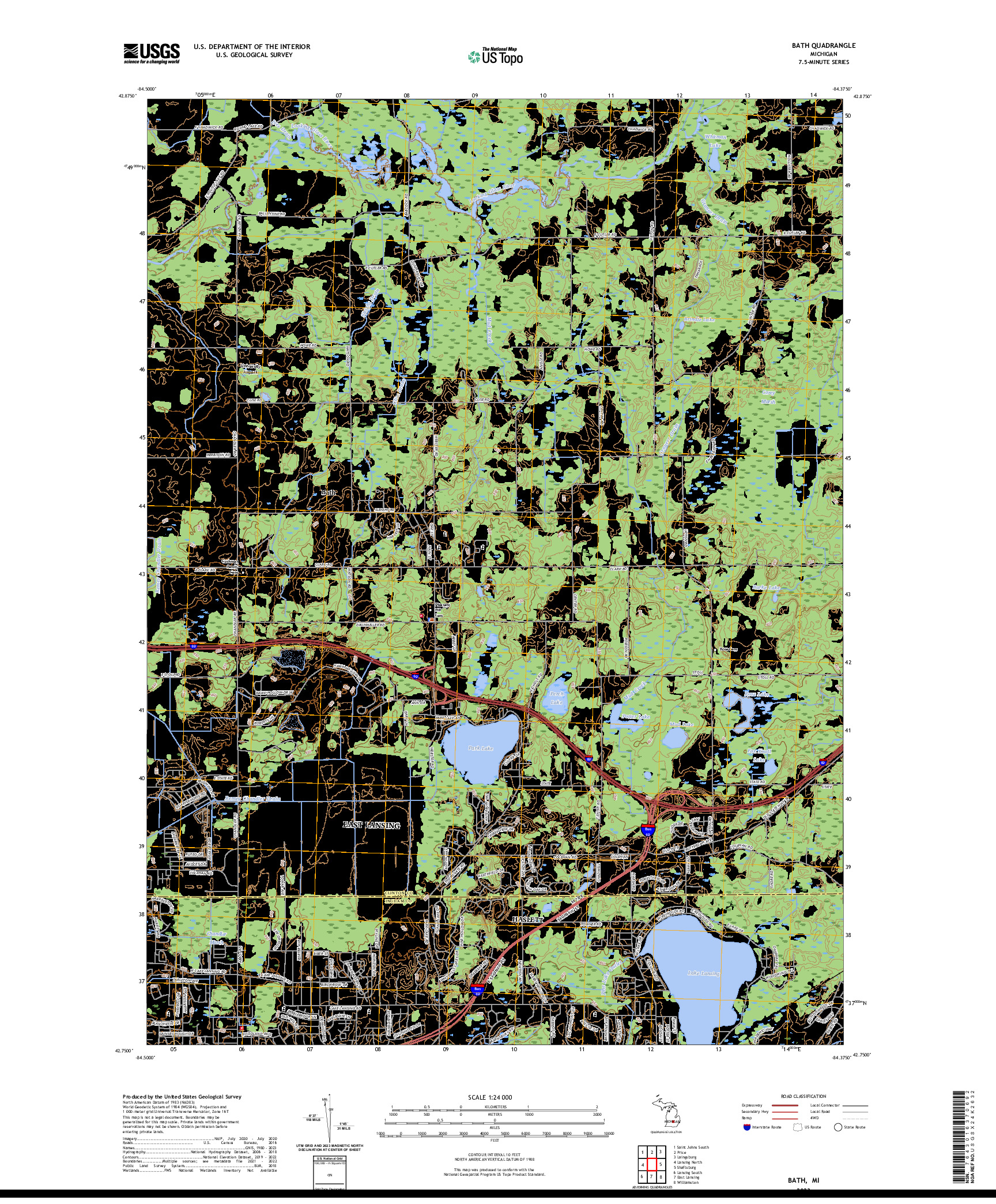 US TOPO 7.5-MINUTE MAP FOR BATH, MI