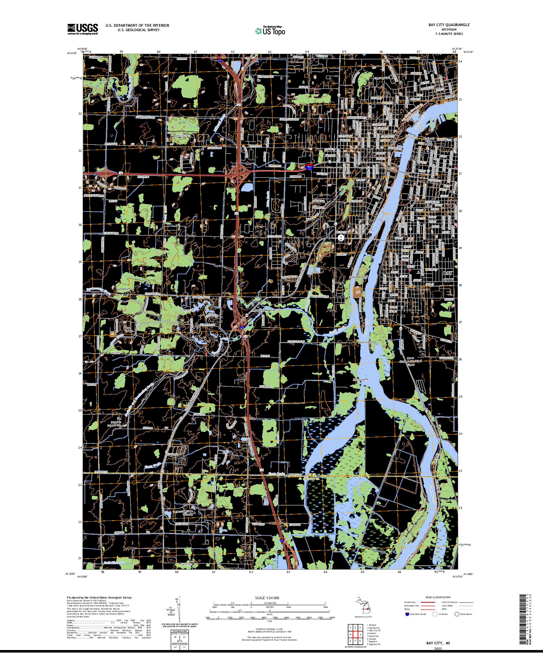 US TOPO 7.5-MINUTE MAP FOR BAY CITY, MI