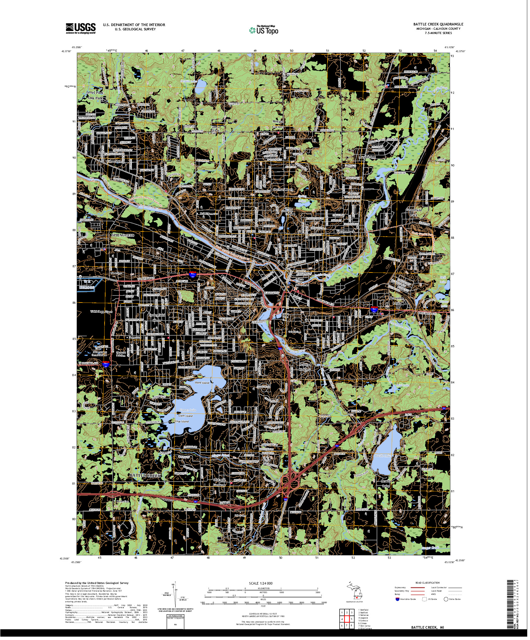 US TOPO 7.5-MINUTE MAP FOR BATTLE CREEK, MI