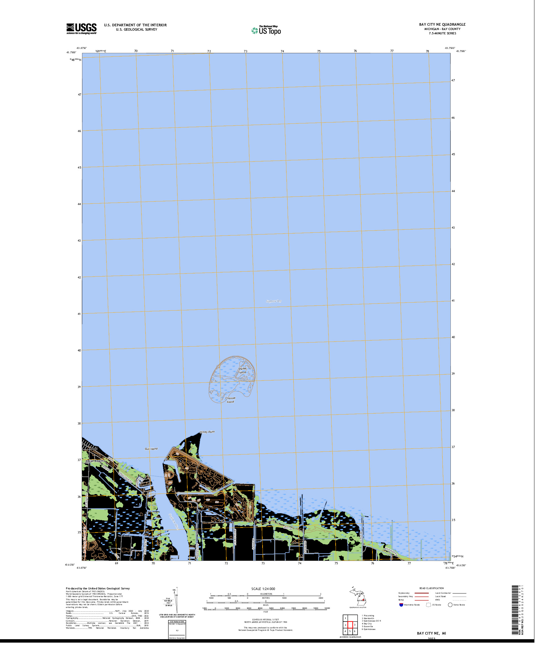 US TOPO 7.5-MINUTE MAP FOR BAY CITY NE, MI