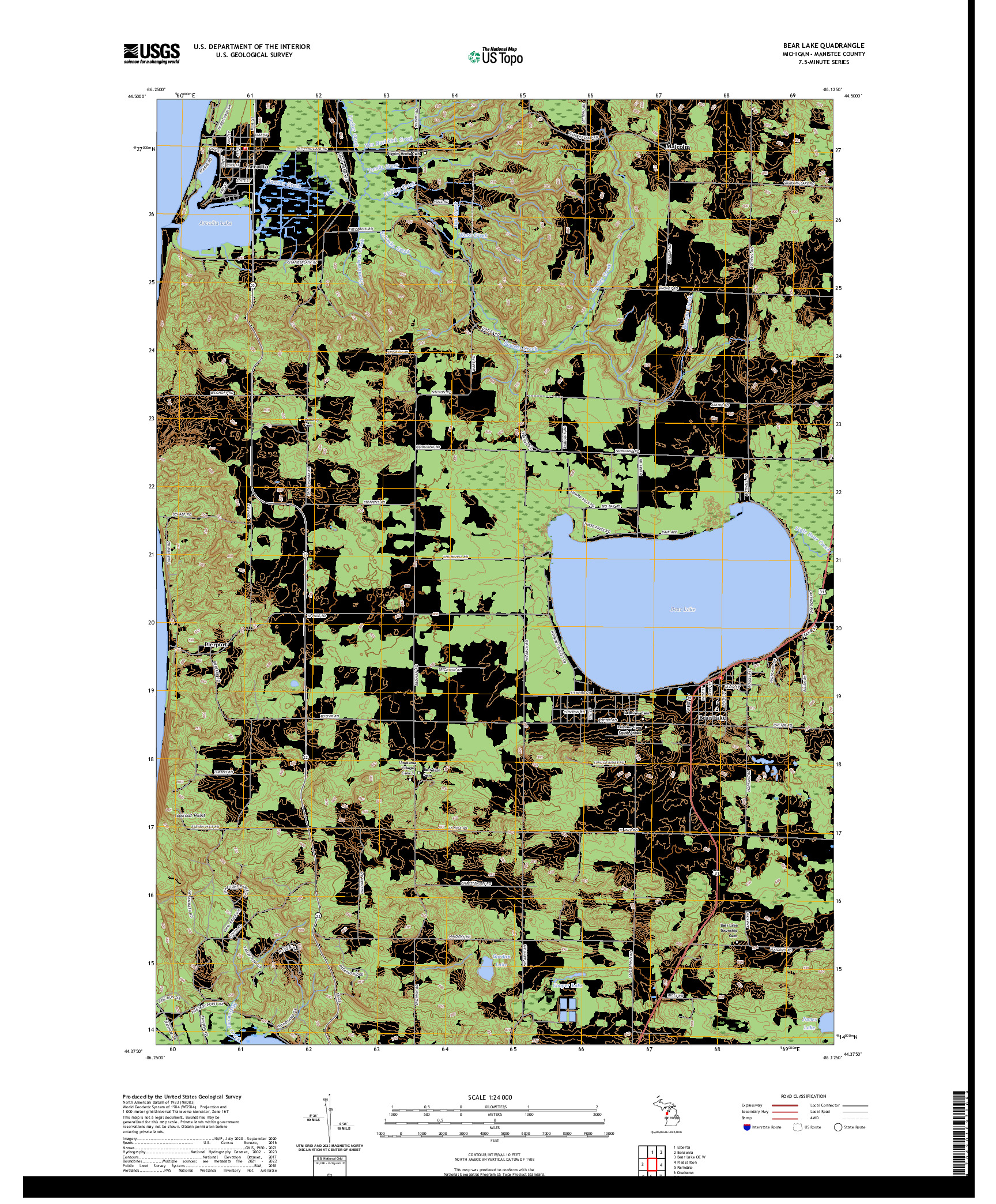 US TOPO 7.5-MINUTE MAP FOR BEAR LAKE, MI