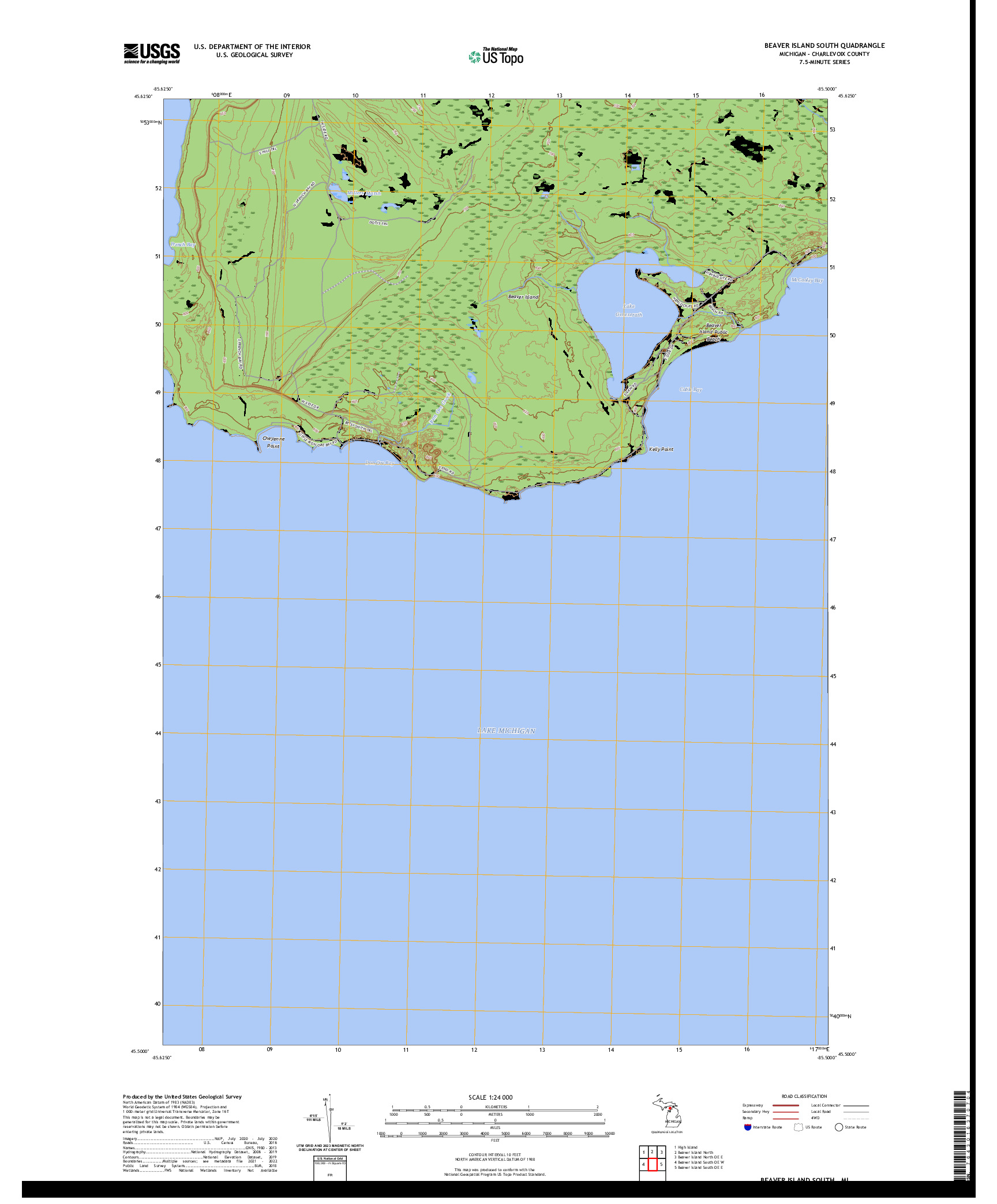 US TOPO 7.5-MINUTE MAP FOR BEAVER ISLAND SOUTH, MI