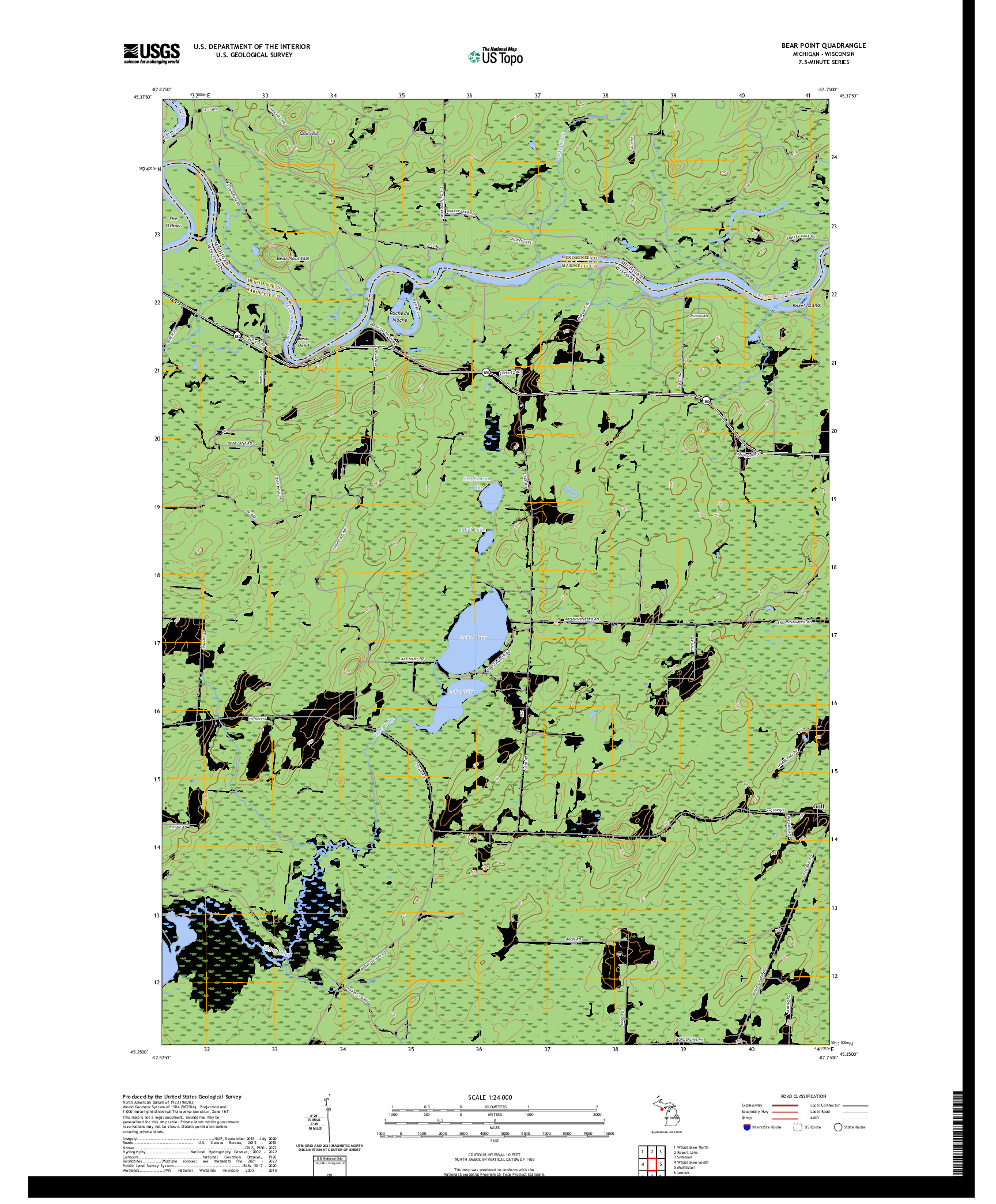 US TOPO 7.5-MINUTE MAP FOR BEAR POINT, MI,WI