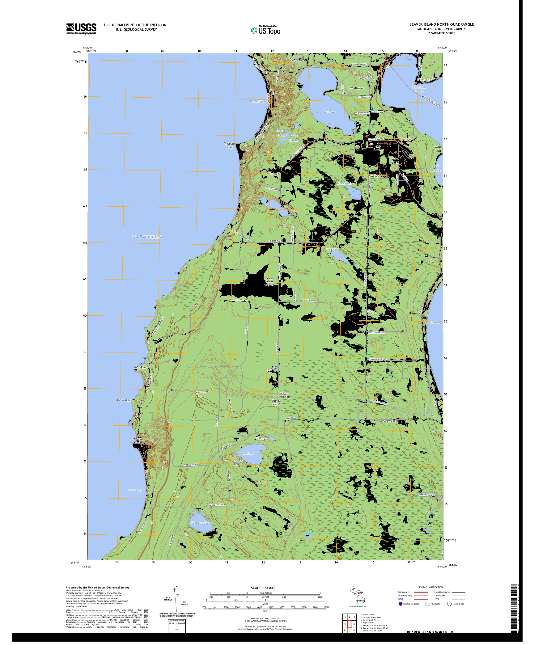 US TOPO 7.5-MINUTE MAP FOR BEAVER ISLAND NORTH, MI