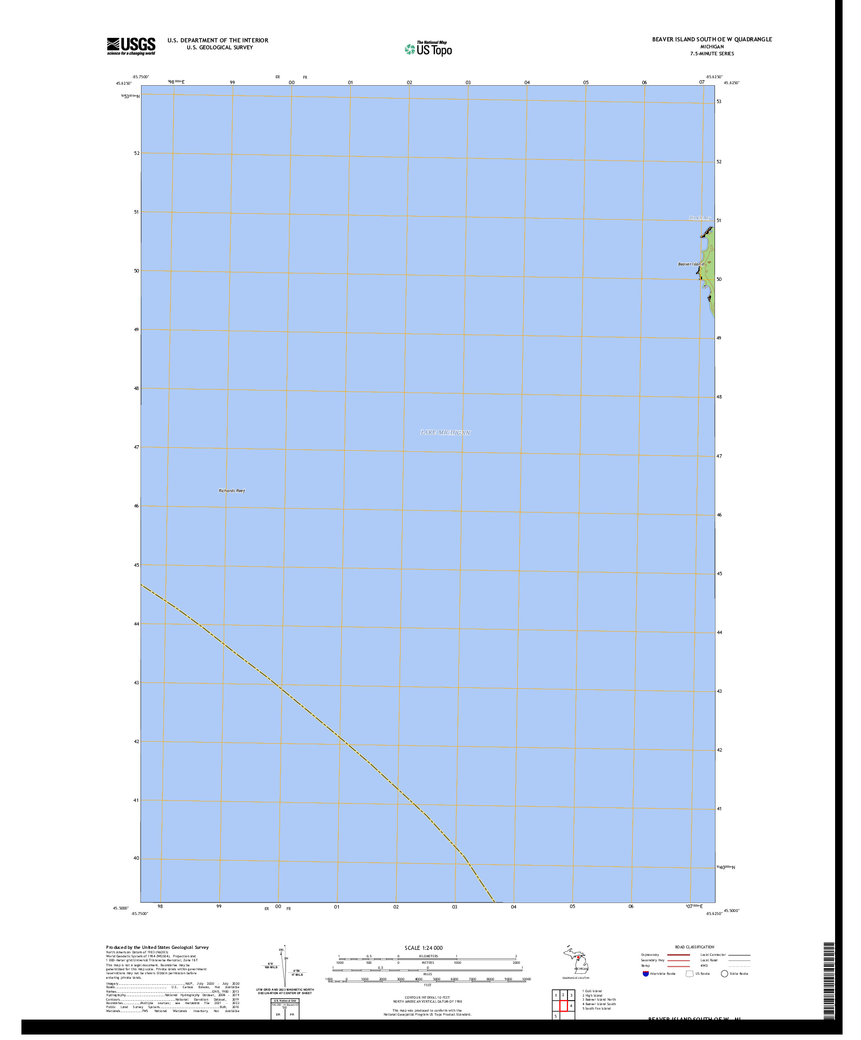 US TOPO 7.5-MINUTE MAP FOR BEAVER ISLAND SOUTH OE W, MI