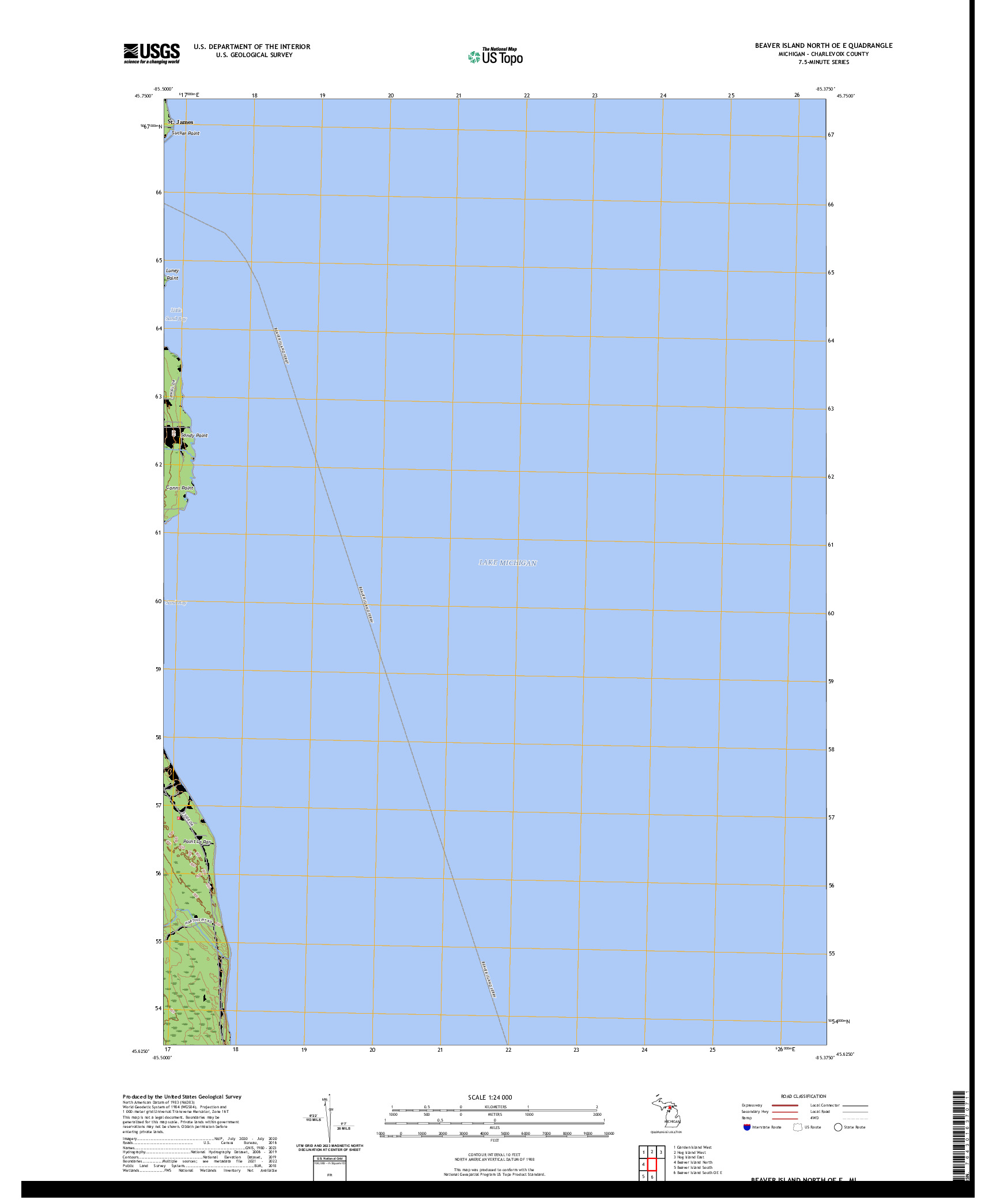 US TOPO 7.5-MINUTE MAP FOR BEAVER ISLAND NORTH OE E, MI