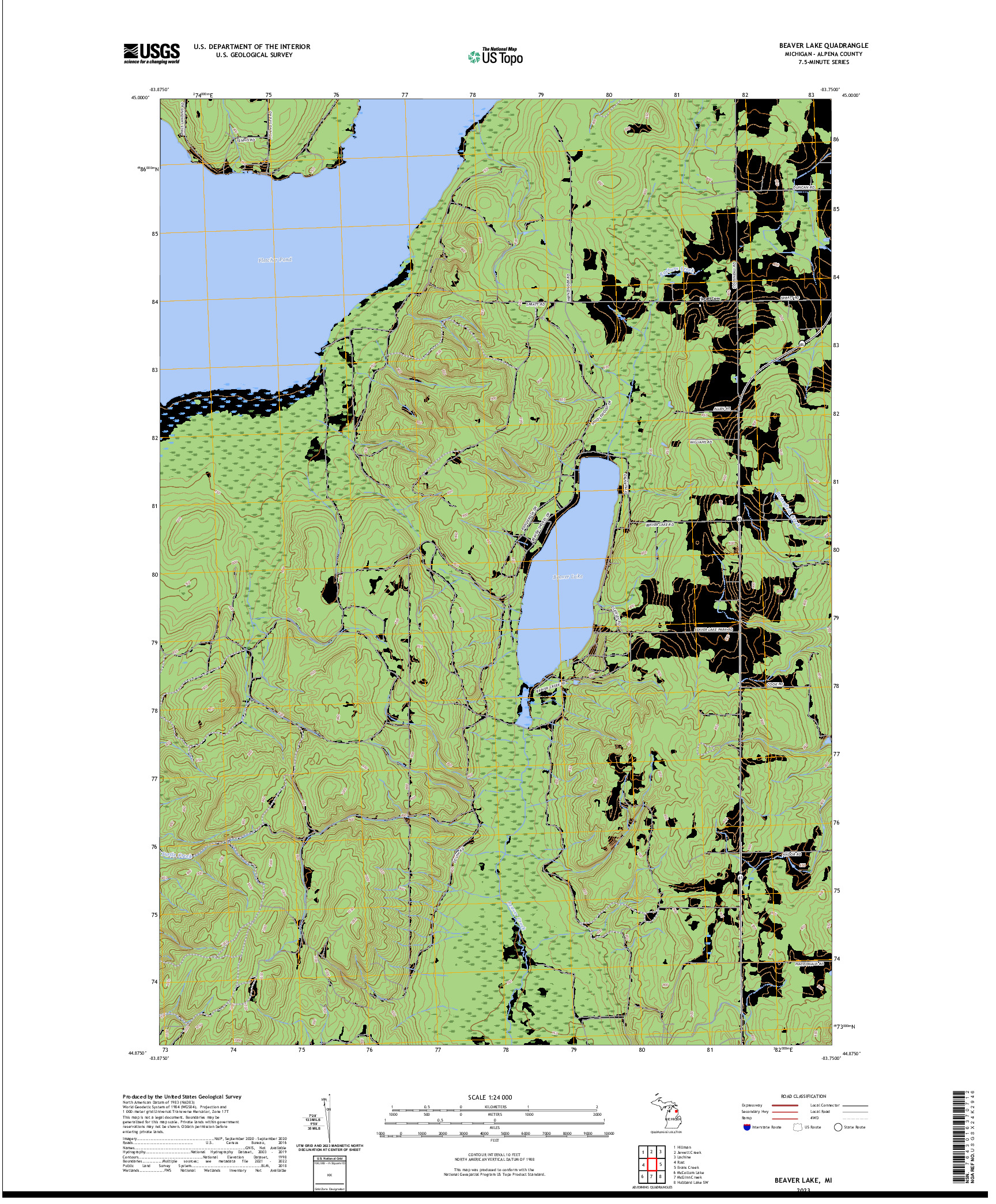 US TOPO 7.5-MINUTE MAP FOR BEAVER LAKE, MI