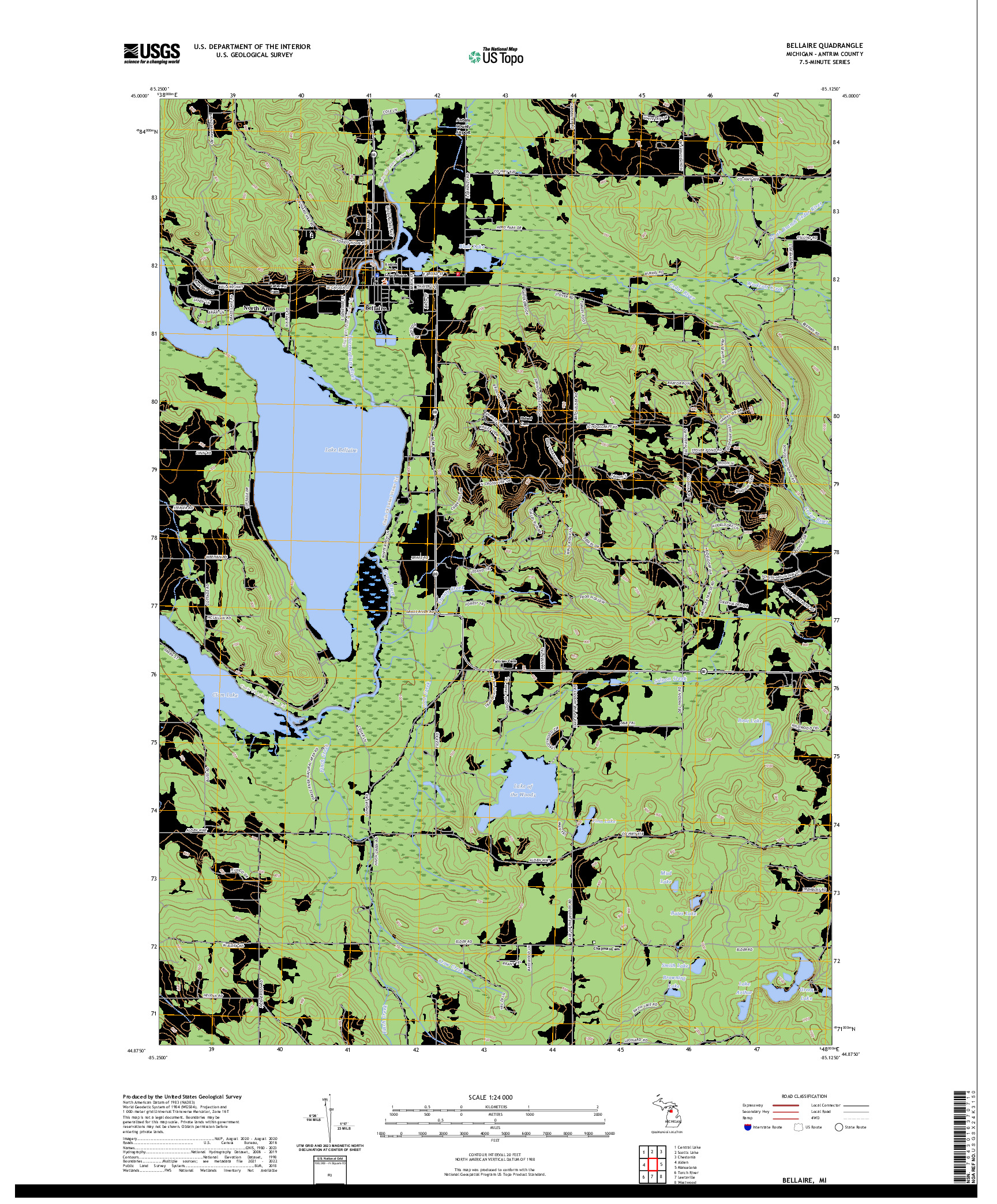 US TOPO 7.5-MINUTE MAP FOR BELLAIRE, MI