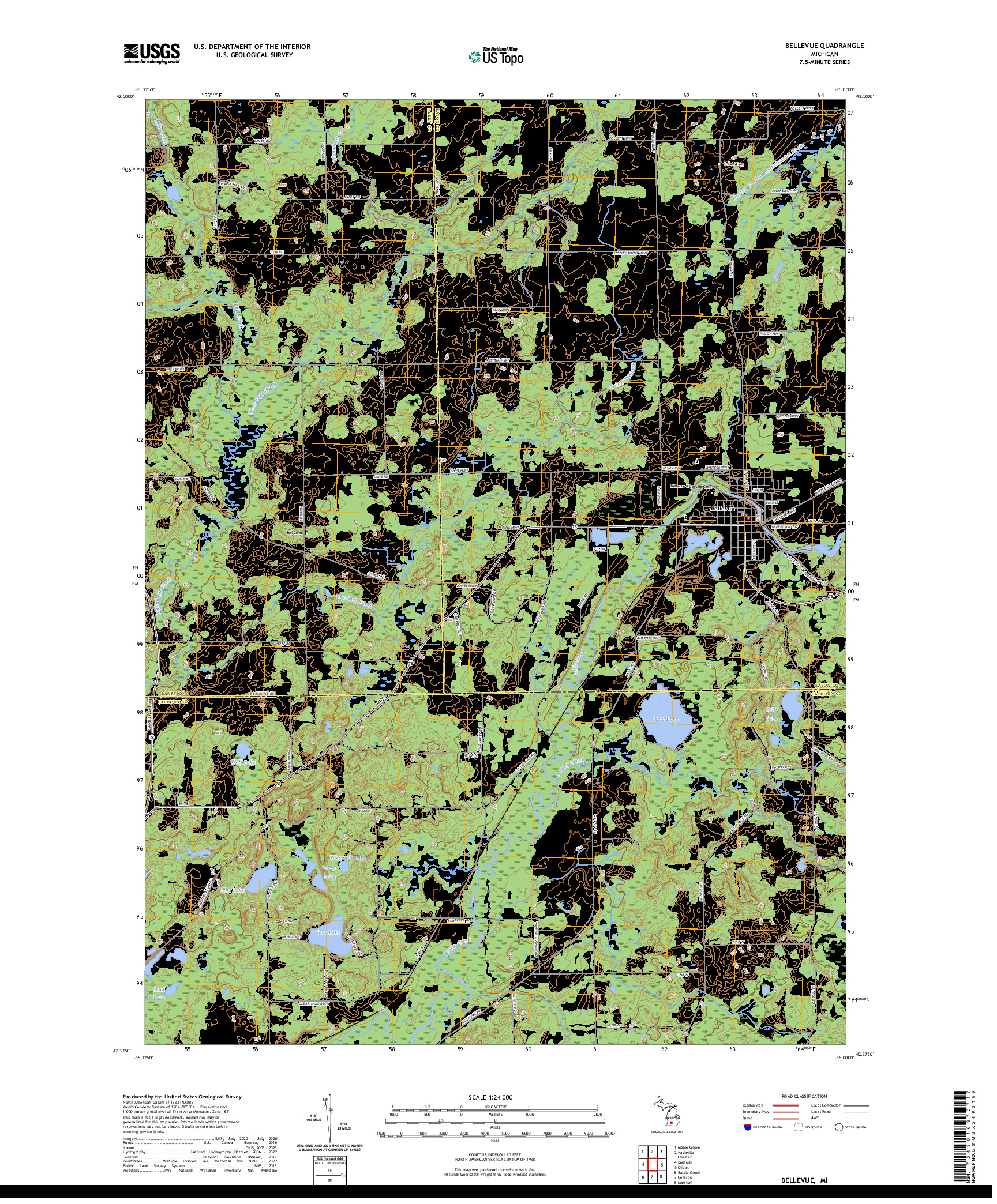 US TOPO 7.5-MINUTE MAP FOR BELLEVUE, MI