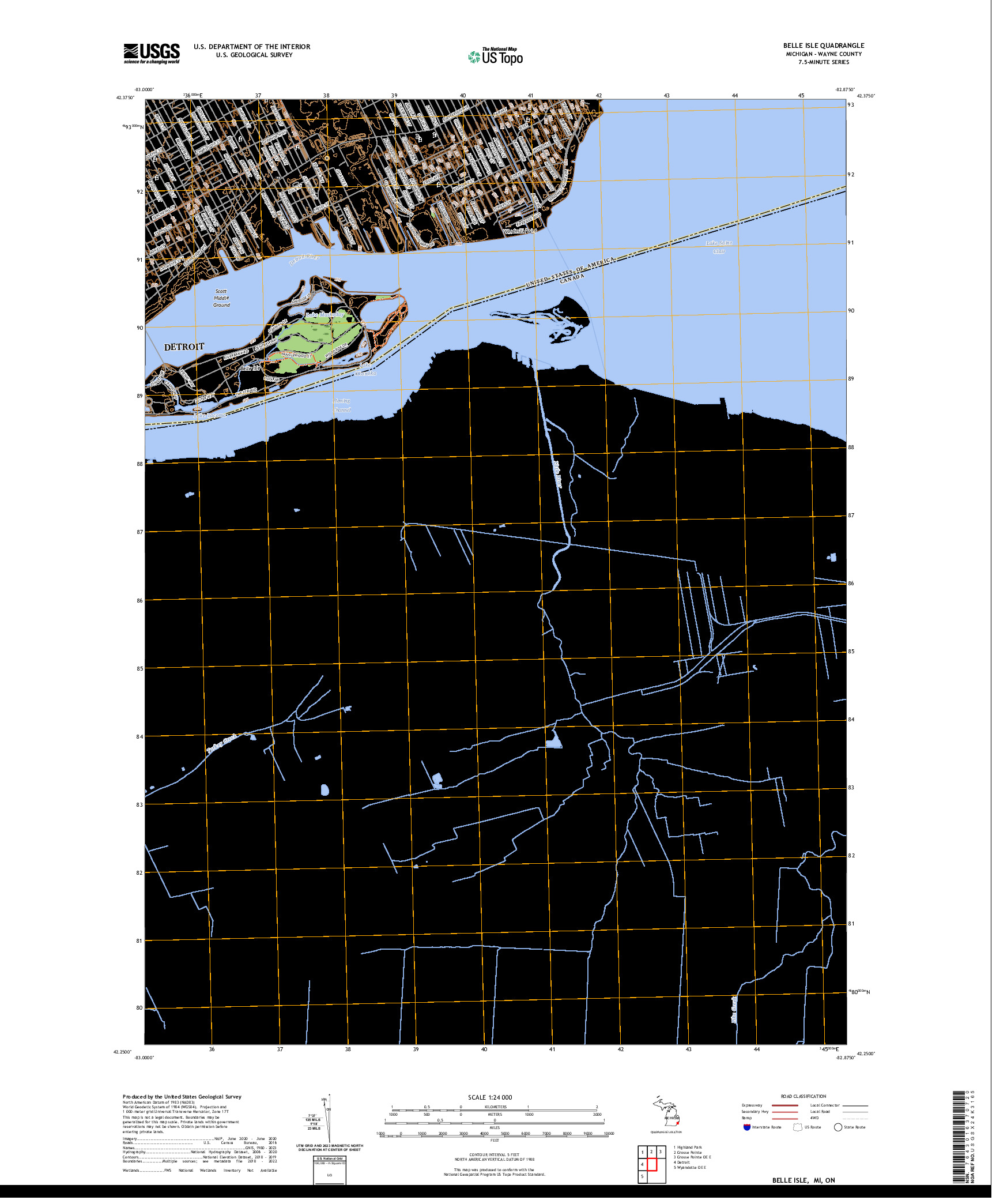 US TOPO 7.5-MINUTE MAP FOR BELLE ISLE, MI,ON