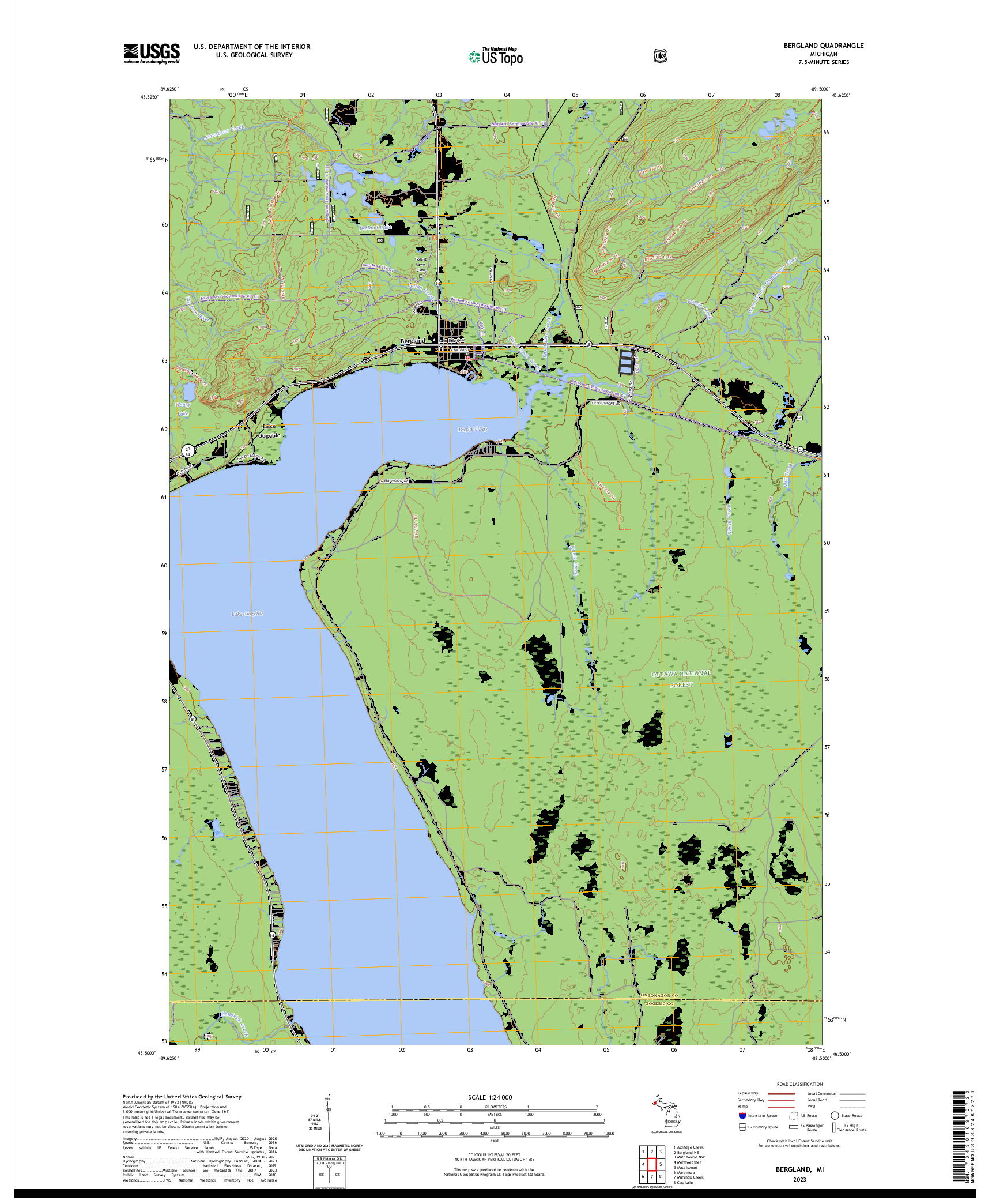 US TOPO 7.5-MINUTE MAP FOR BERGLAND, MI