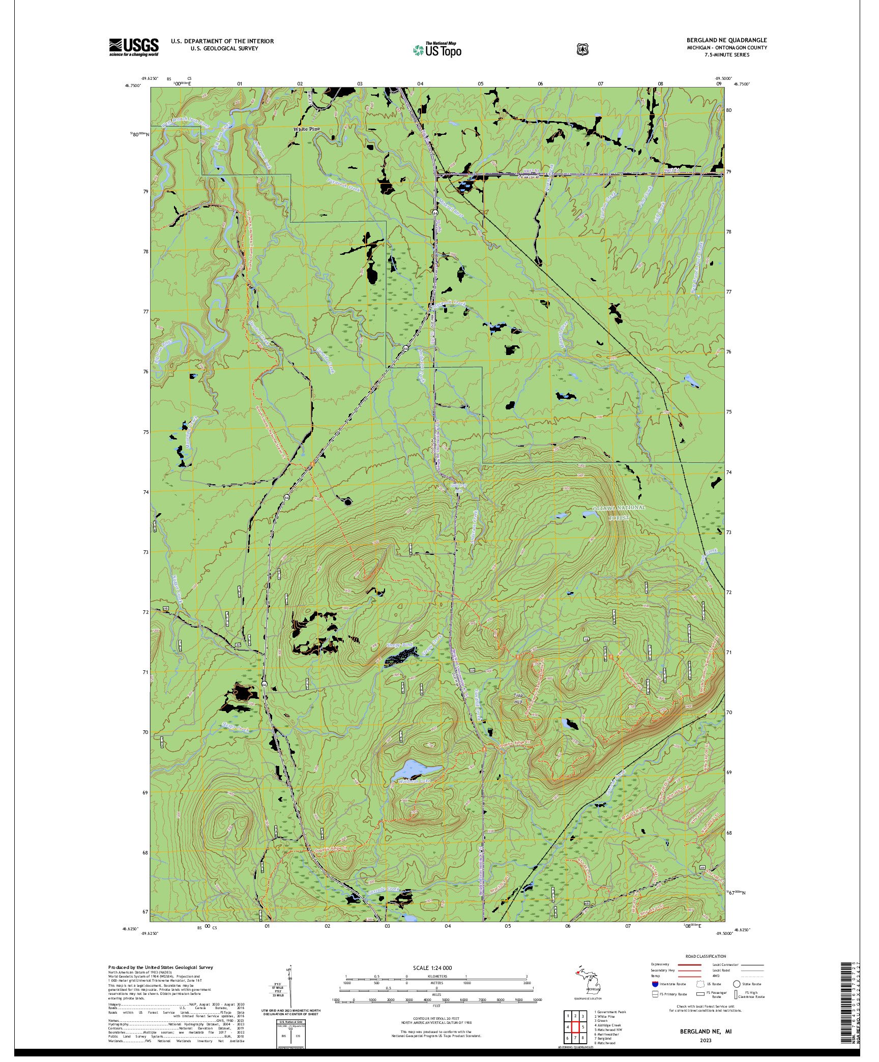 US TOPO 7.5-MINUTE MAP FOR BERGLAND NE, MI