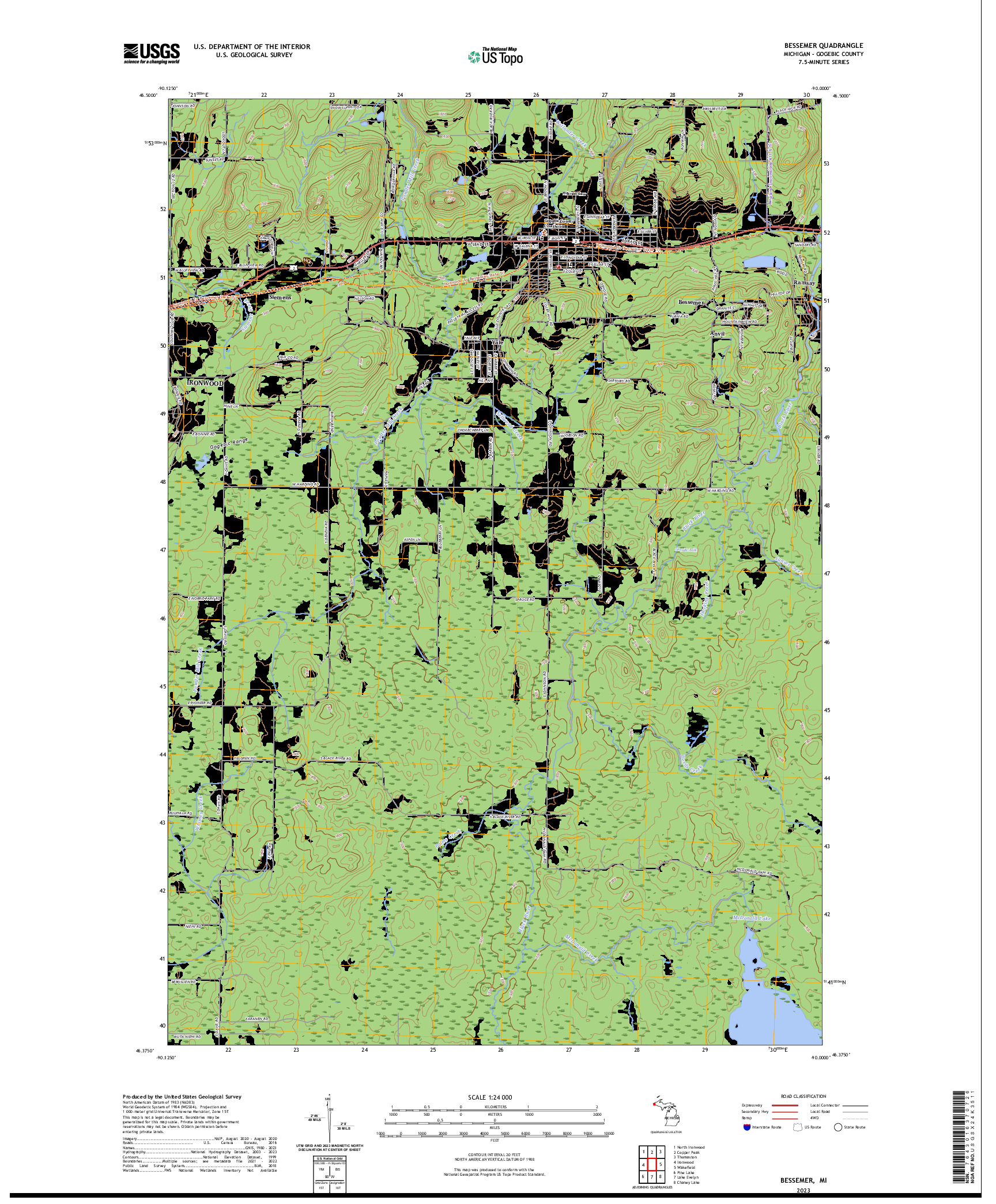 US TOPO 7.5-MINUTE MAP FOR BESSEMER, MI