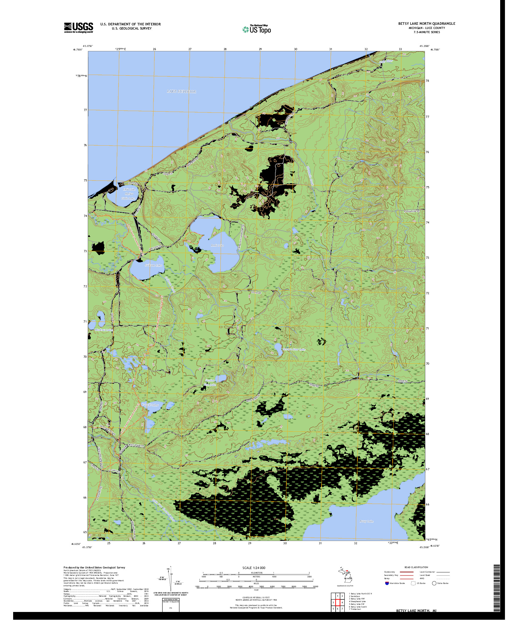 US TOPO 7.5-MINUTE MAP FOR BETSY LAKE NORTH, MI