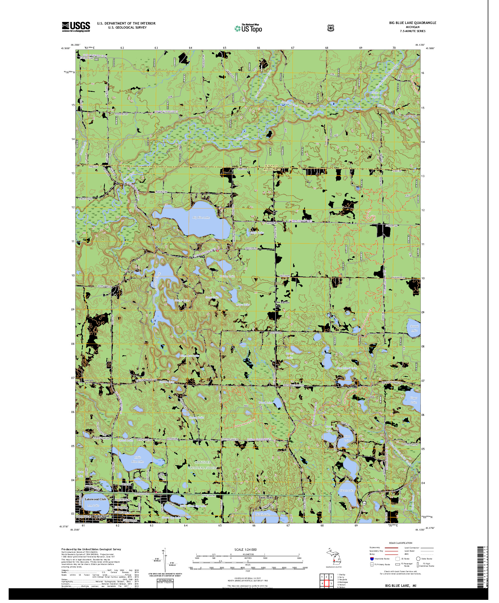 US TOPO 7.5-MINUTE MAP FOR BIG BLUE LAKE, MI