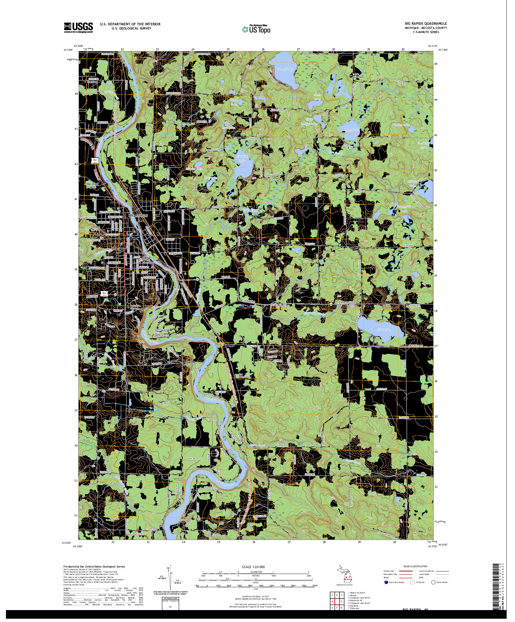 US TOPO 7.5-MINUTE MAP FOR BIG RAPIDS, MI