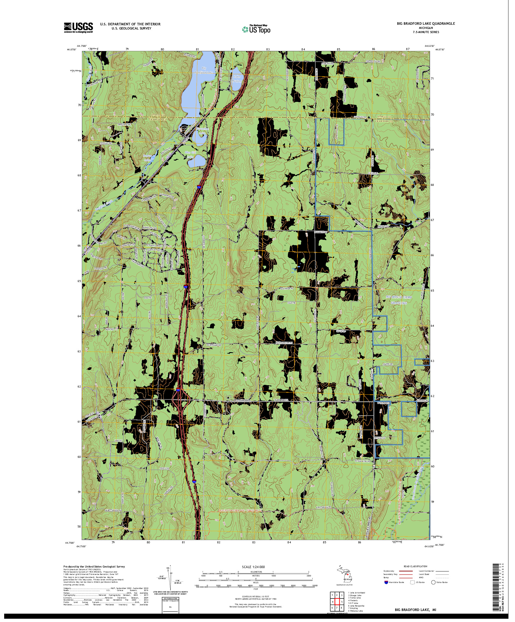 US TOPO 7.5-MINUTE MAP FOR BIG BRADFORD LAKE, MI