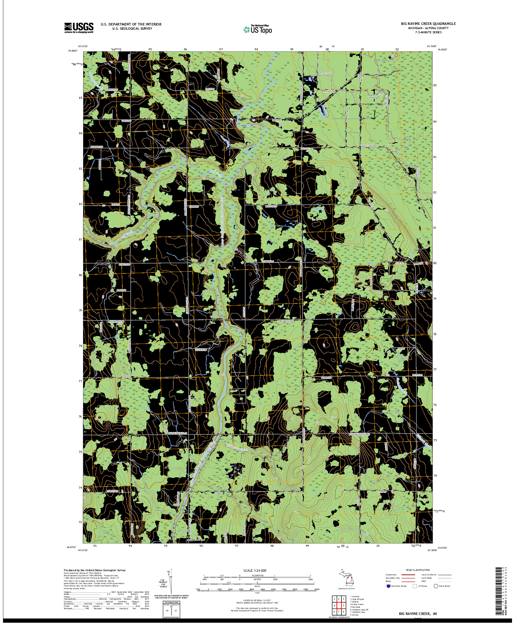 US TOPO 7.5-MINUTE MAP FOR BIG RAVINE CREEK, MI