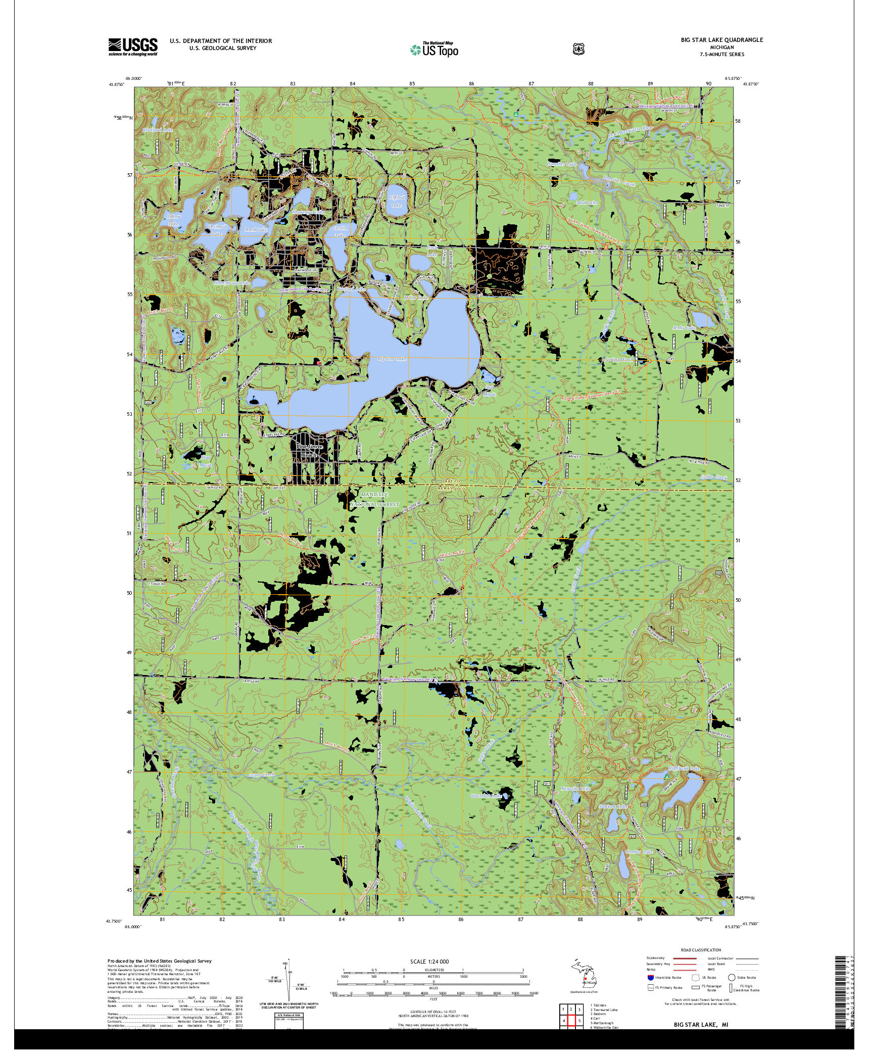 US TOPO 7.5-MINUTE MAP FOR BIG STAR LAKE, MI