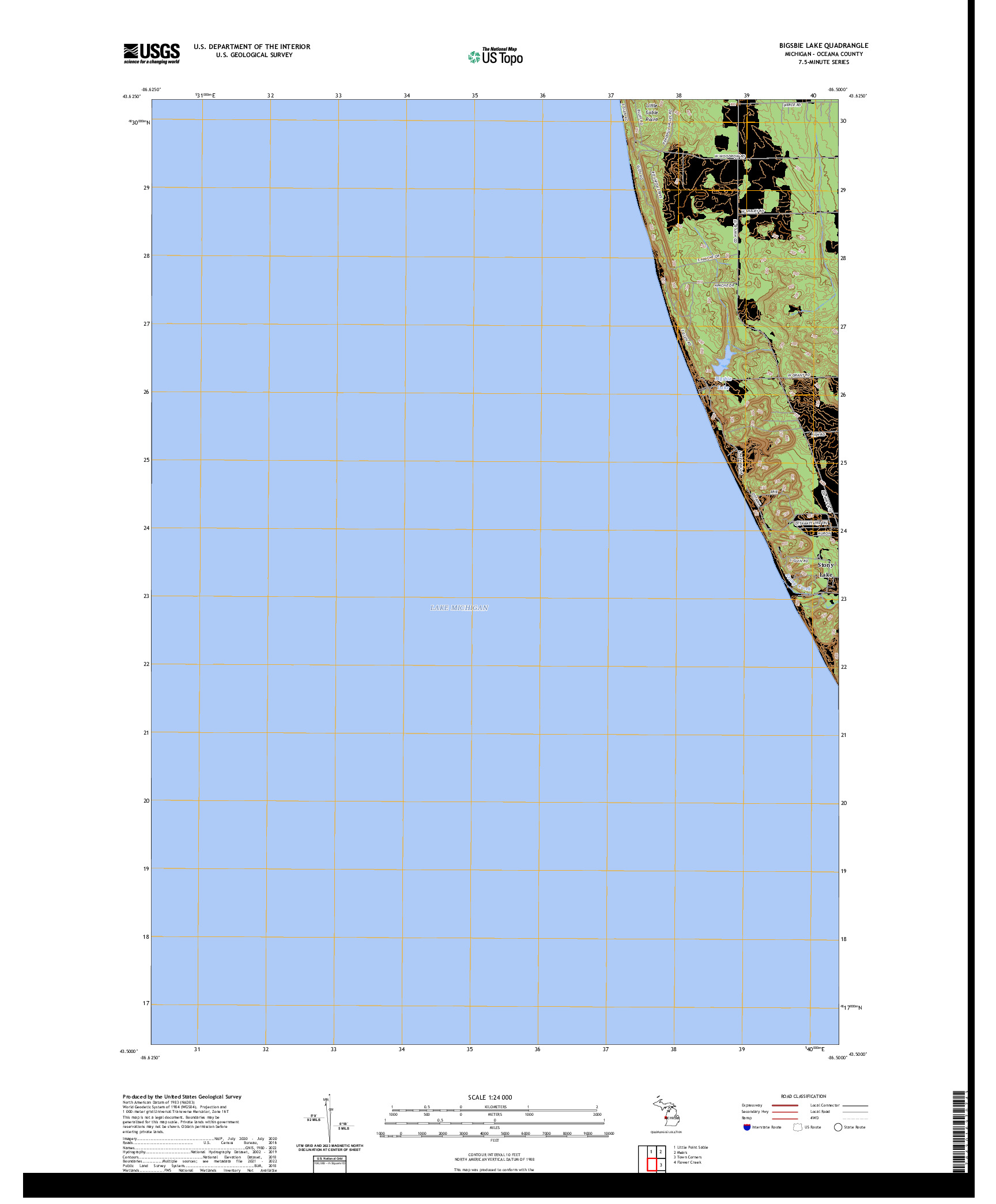 US TOPO 7.5-MINUTE MAP FOR BIGSBIE LAKE, MI