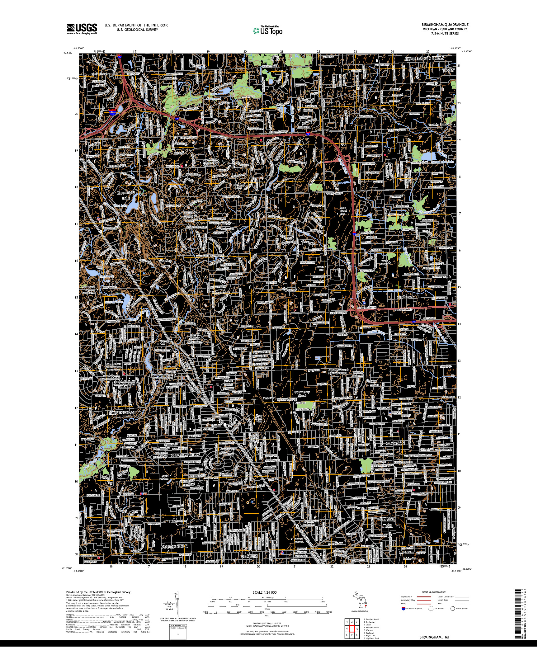 US TOPO 7.5-MINUTE MAP FOR BIRMINGHAM, MI