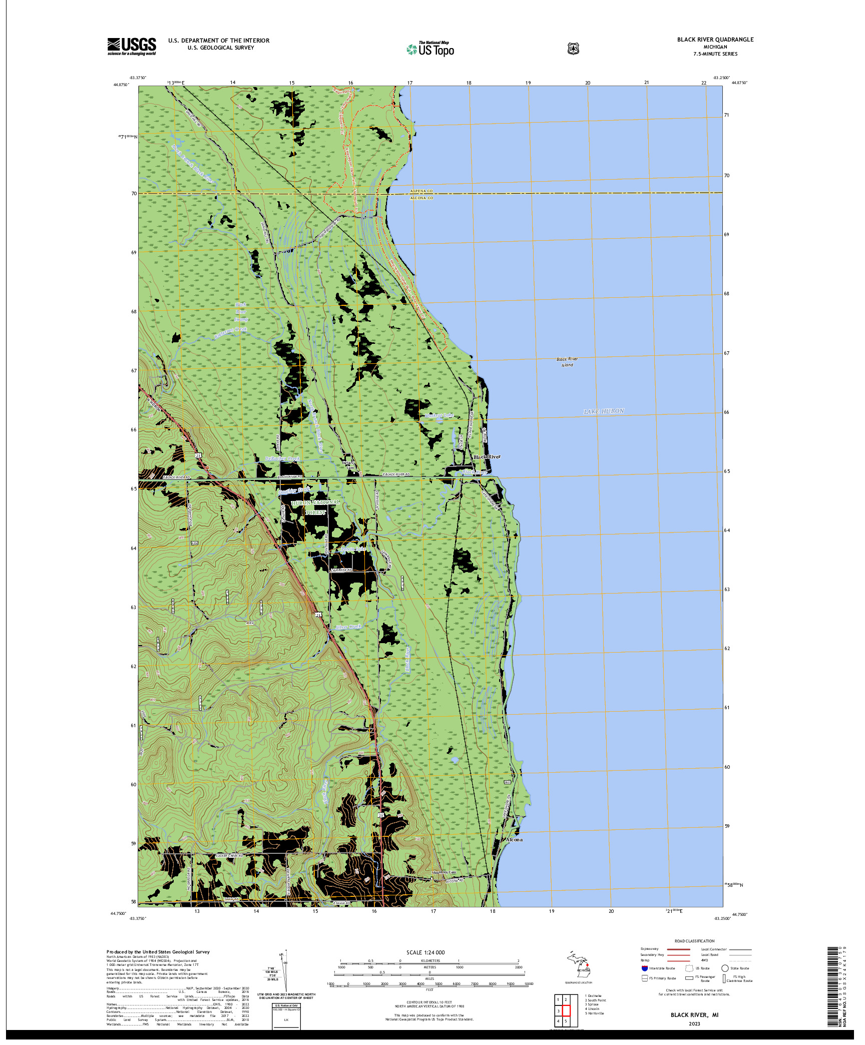 US TOPO 7.5-MINUTE MAP FOR BLACK RIVER, MI