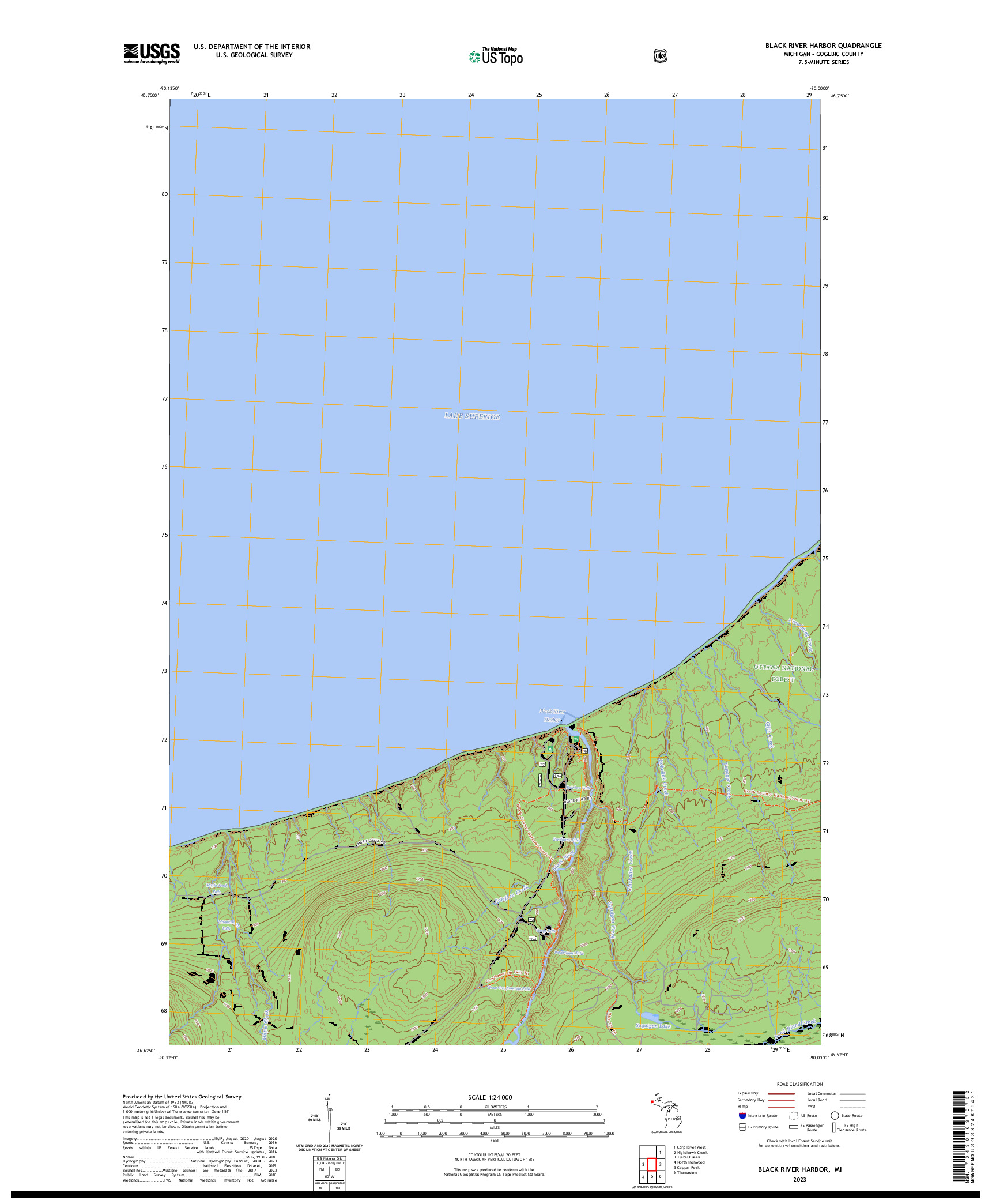 US TOPO 7.5-MINUTE MAP FOR BLACK RIVER HARBOR, MI