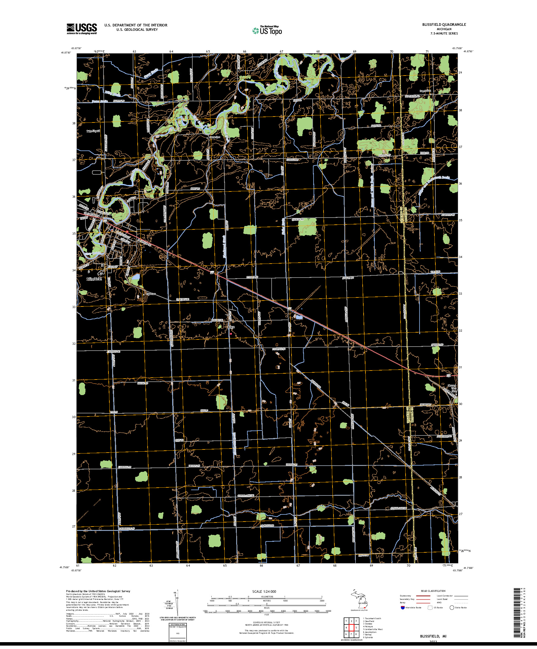 US TOPO 7.5-MINUTE MAP FOR BLISSFIELD, MI