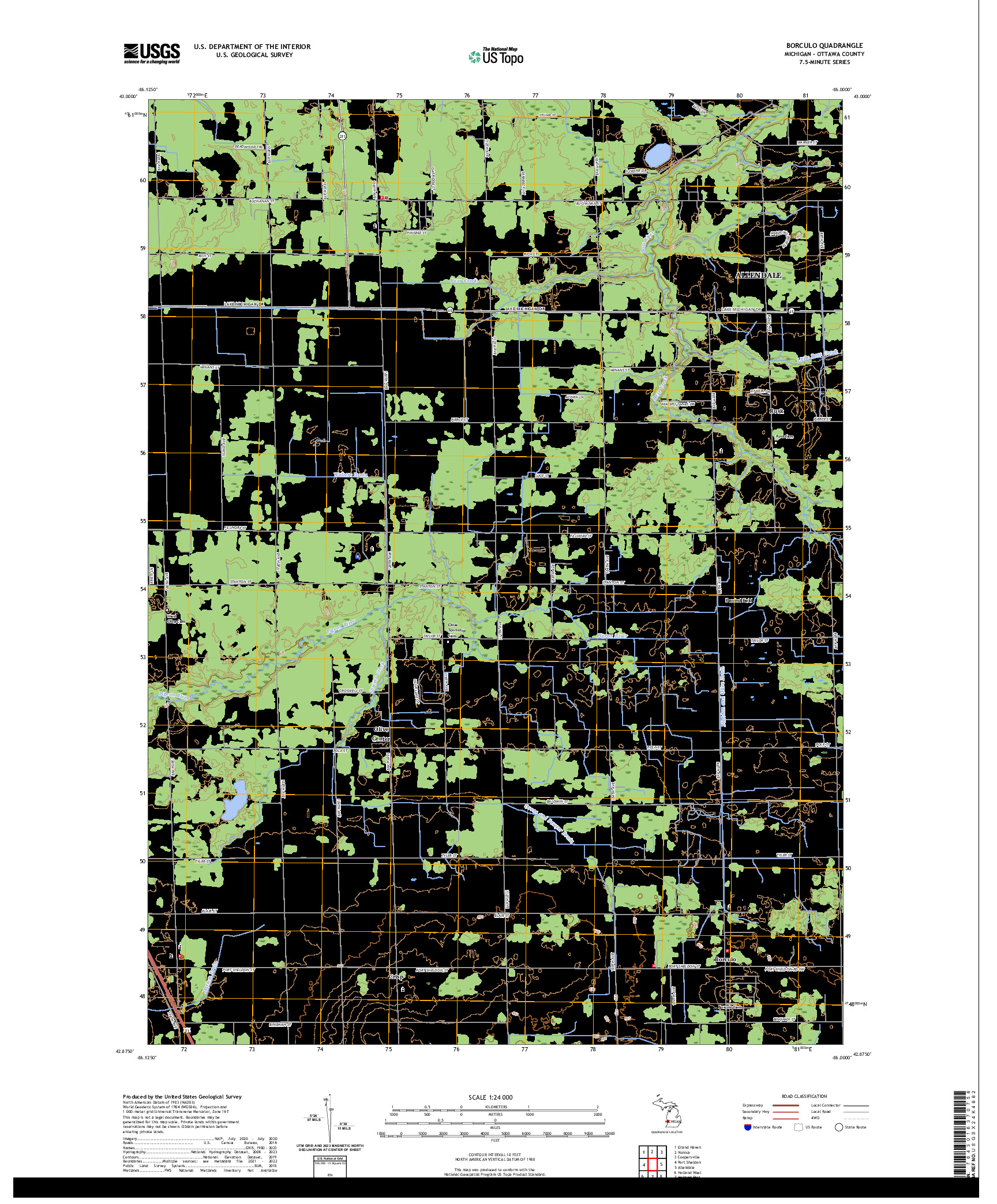 US TOPO 7.5-MINUTE MAP FOR BORCULO, MI