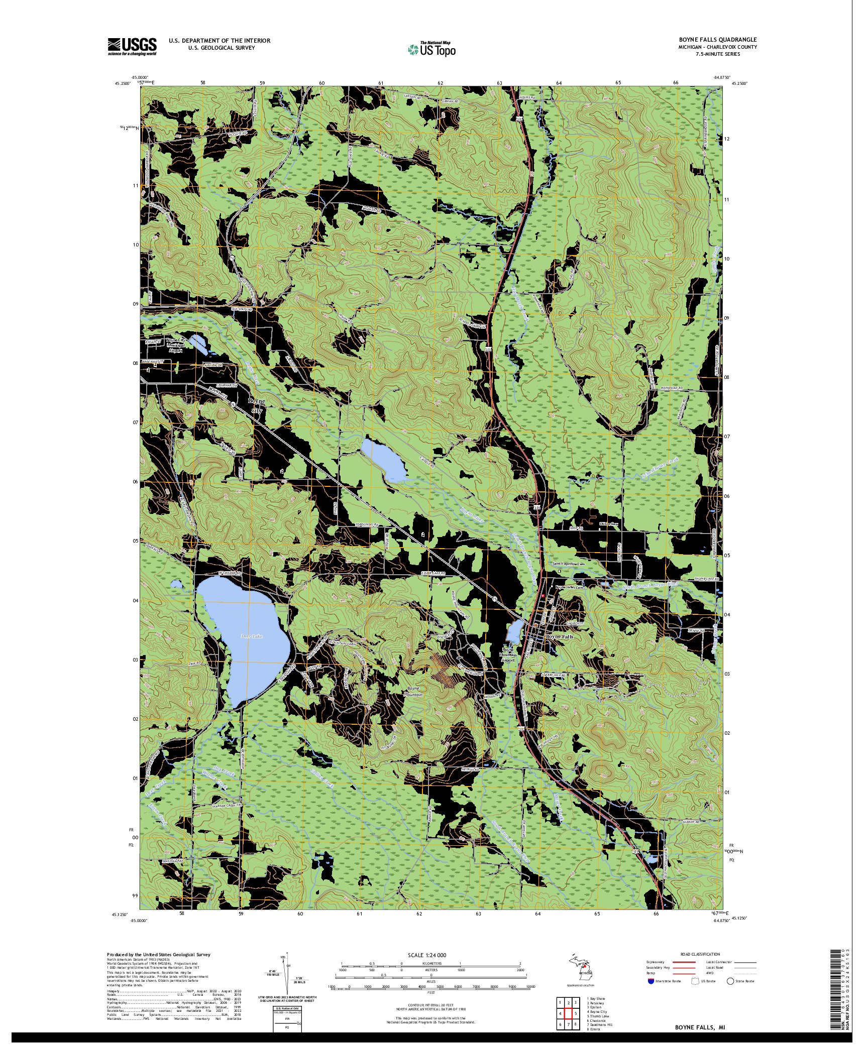 US TOPO 7.5-MINUTE MAP FOR BOYNE FALLS, MI