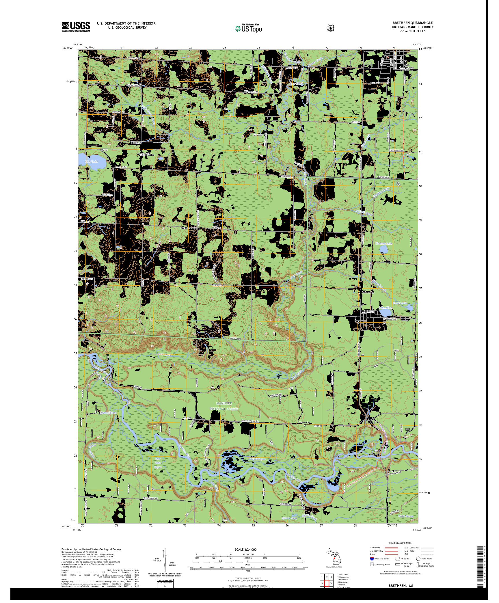 US TOPO 7.5-MINUTE MAP FOR BRETHREN, MI