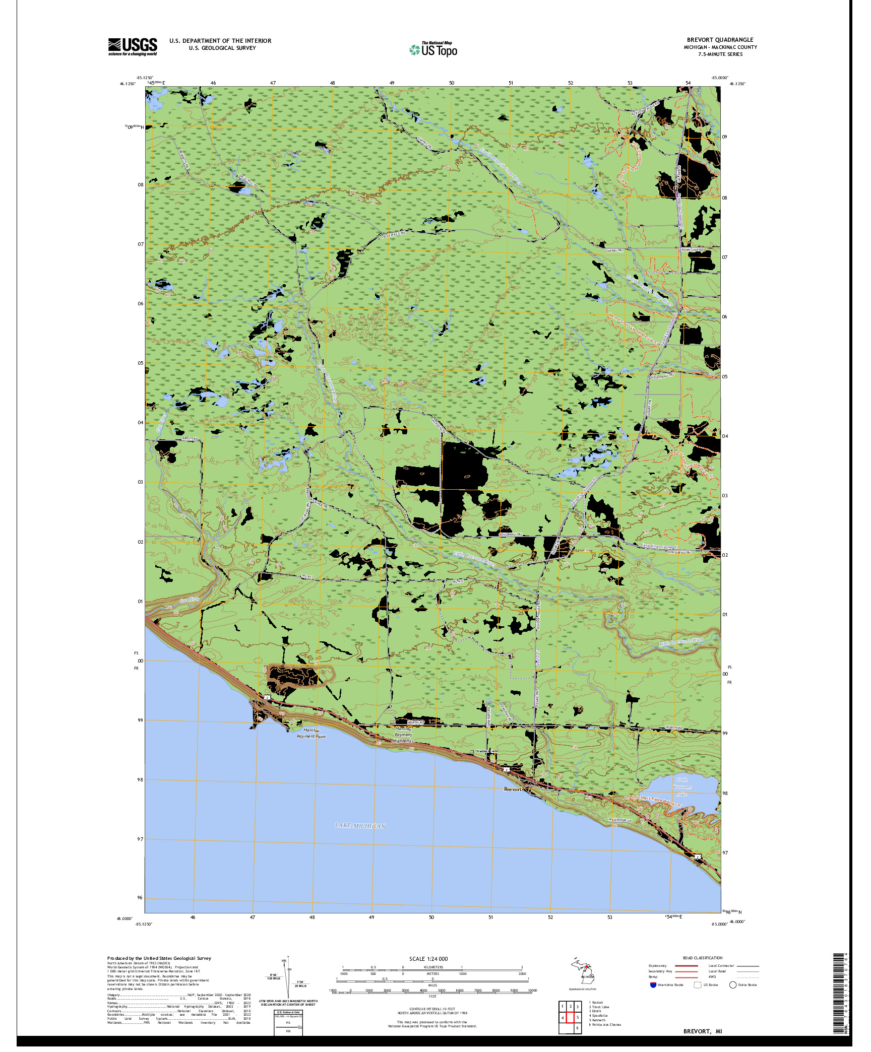 US TOPO 7.5-MINUTE MAP FOR BREVORT, MI