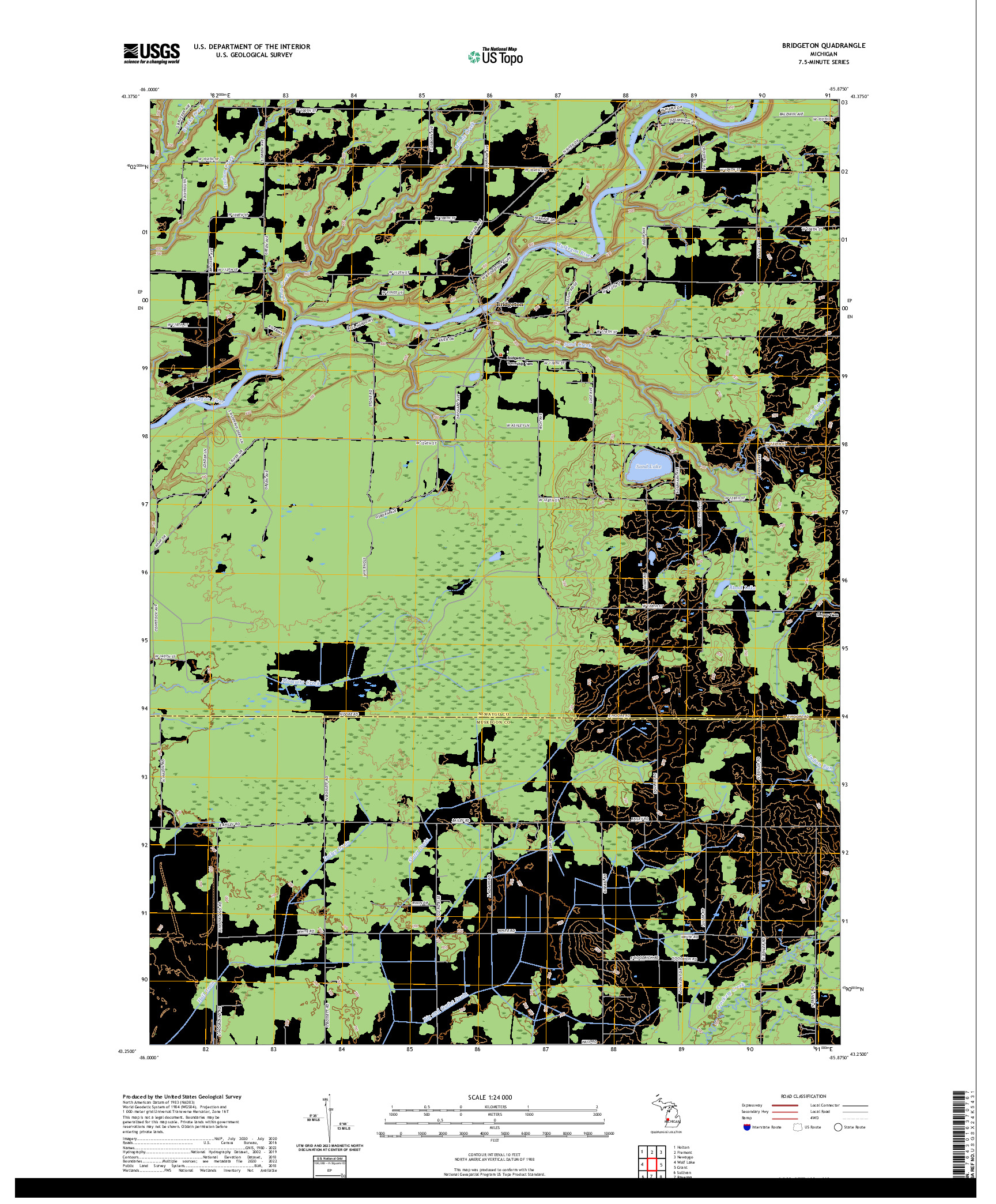 US TOPO 7.5-MINUTE MAP FOR BRIDGETON, MI