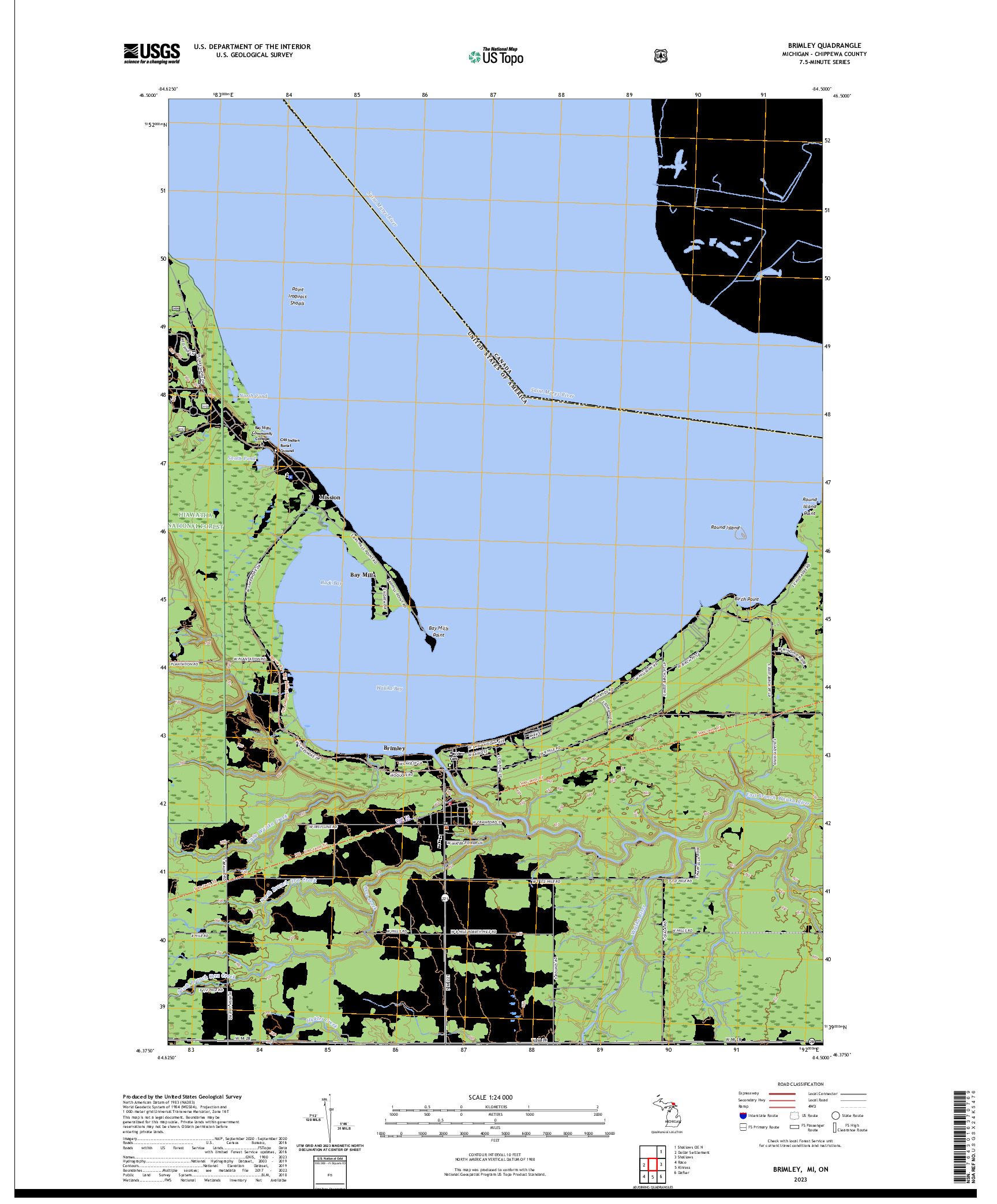 US TOPO 7.5-MINUTE MAP FOR BRIMLEY, MI,ON