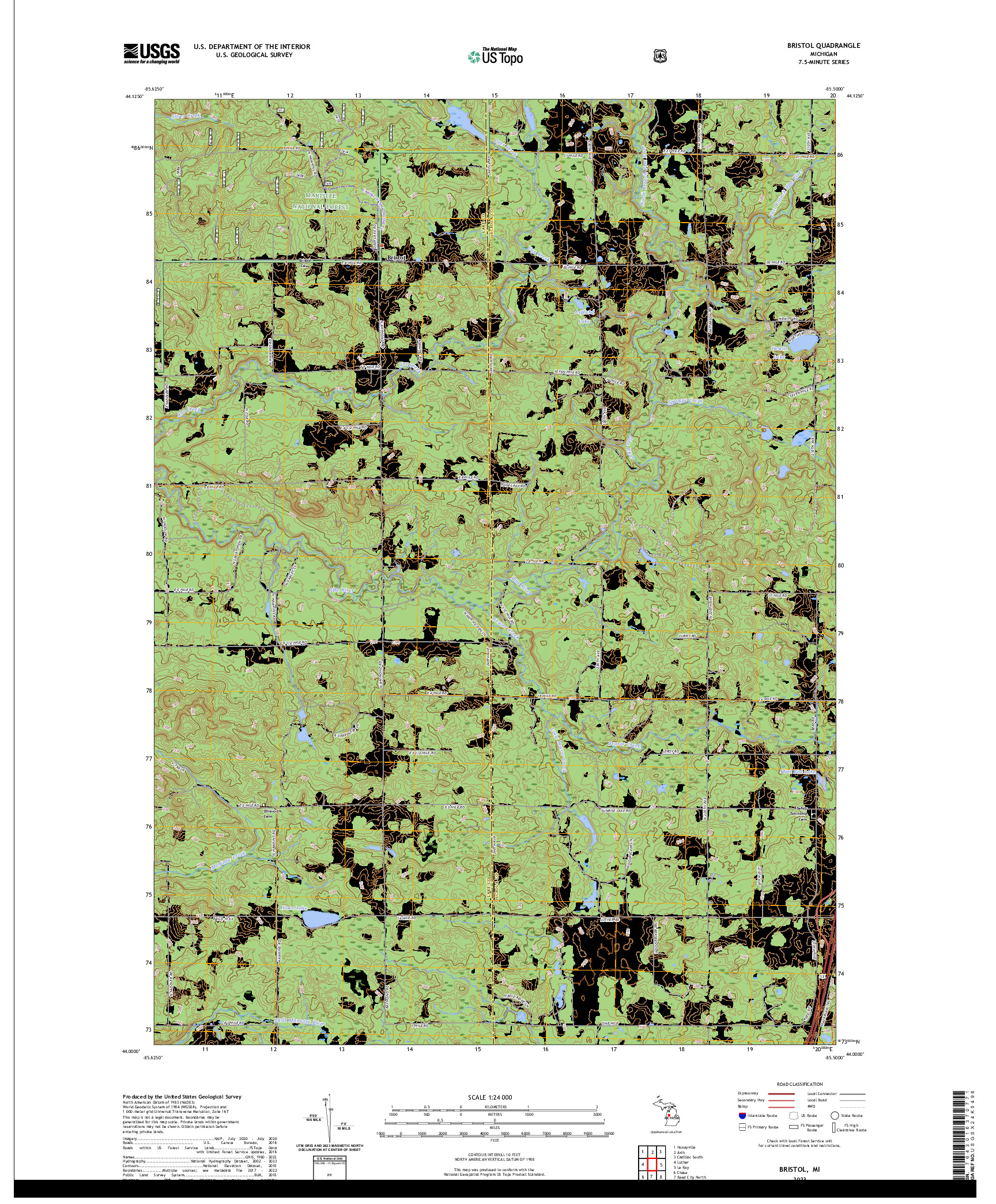 US TOPO 7.5-MINUTE MAP FOR BRISTOL, MI