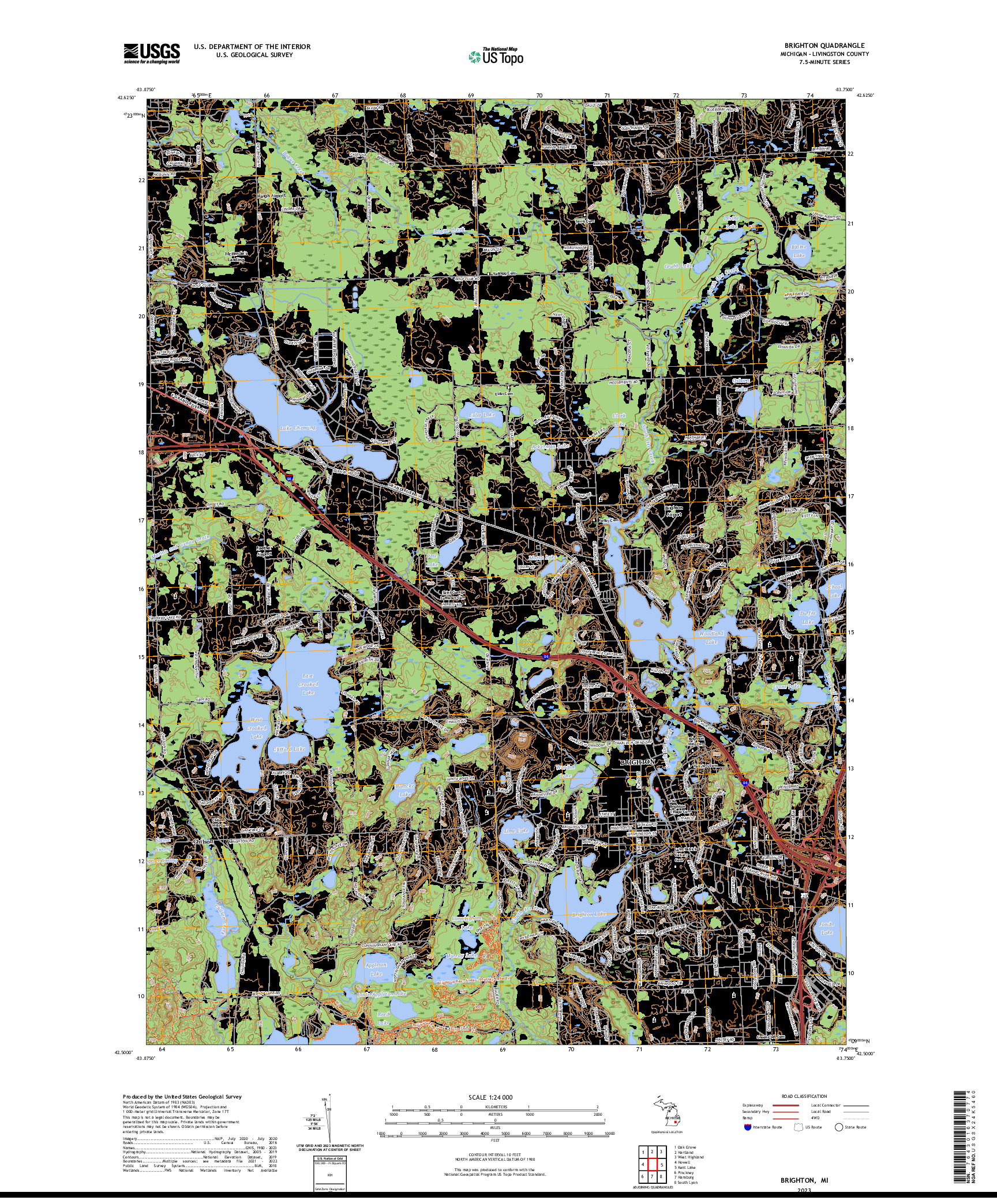 US TOPO 7.5-MINUTE MAP FOR BRIGHTON, MI