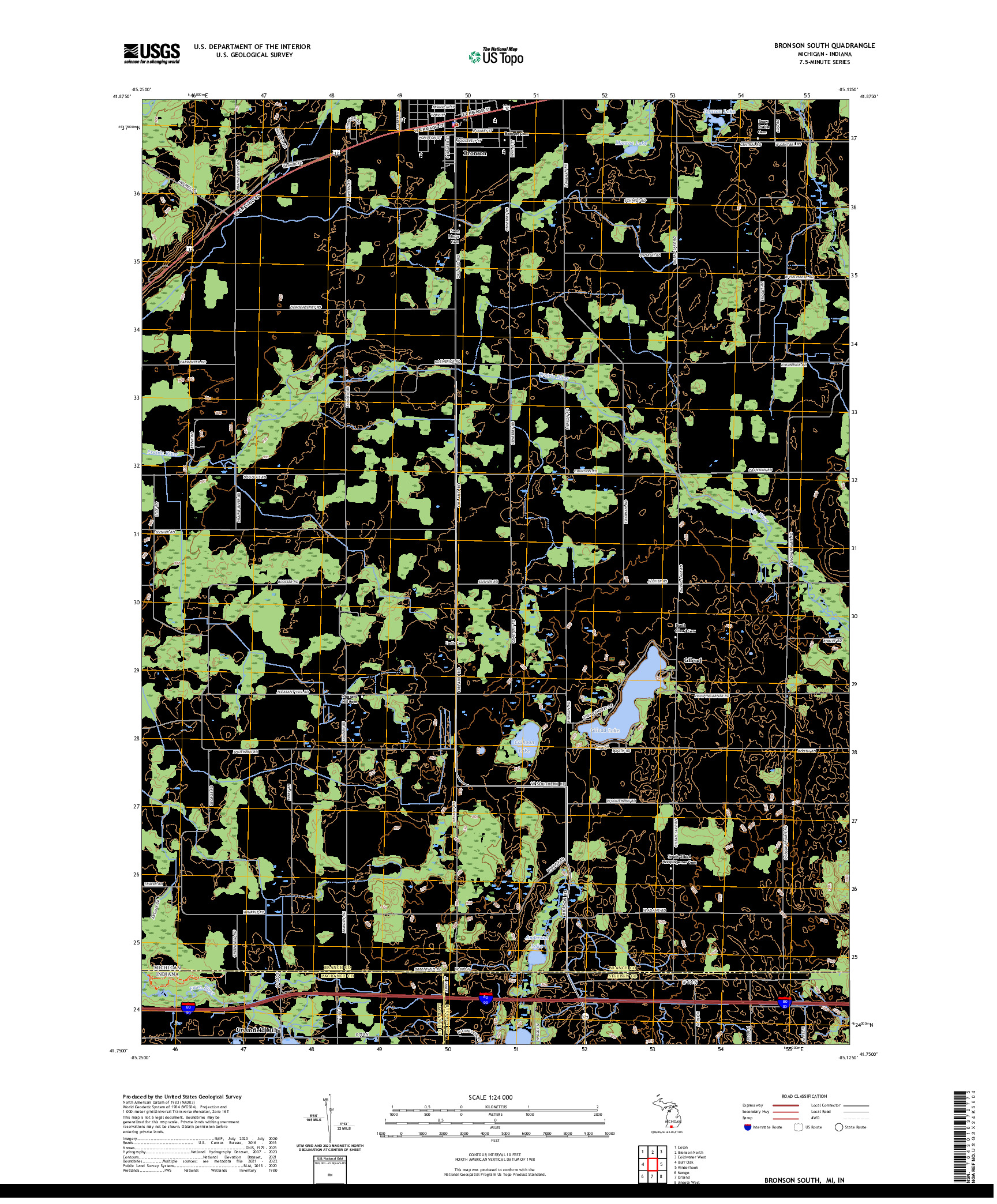 US TOPO 7.5-MINUTE MAP FOR BRONSON SOUTH, MI,IN