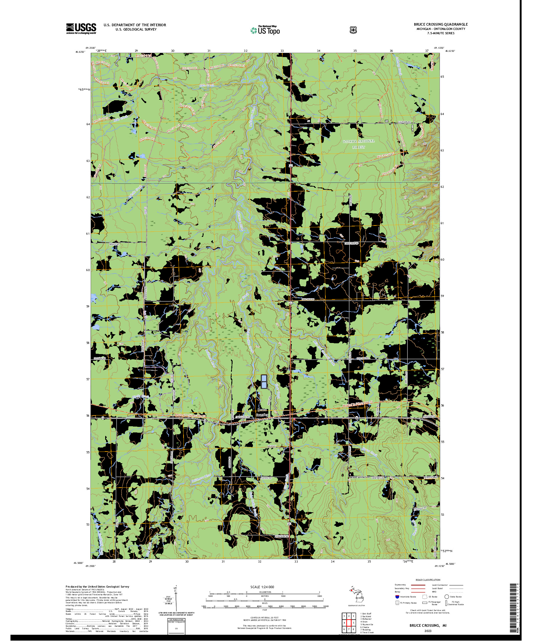 US TOPO 7.5-MINUTE MAP FOR BRUCE CROSSING, MI