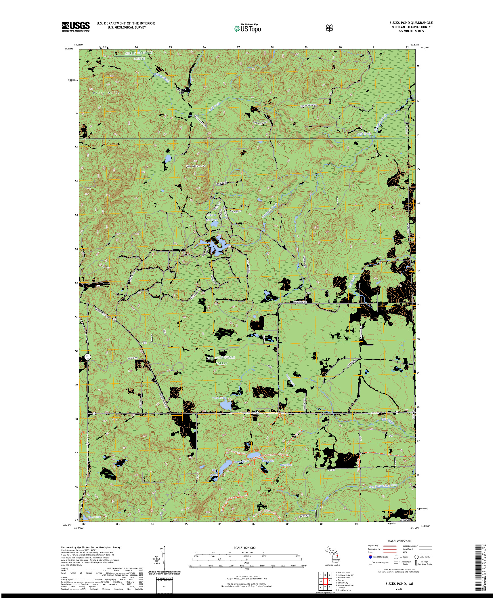 US TOPO 7.5-MINUTE MAP FOR BUCKS POND, MI